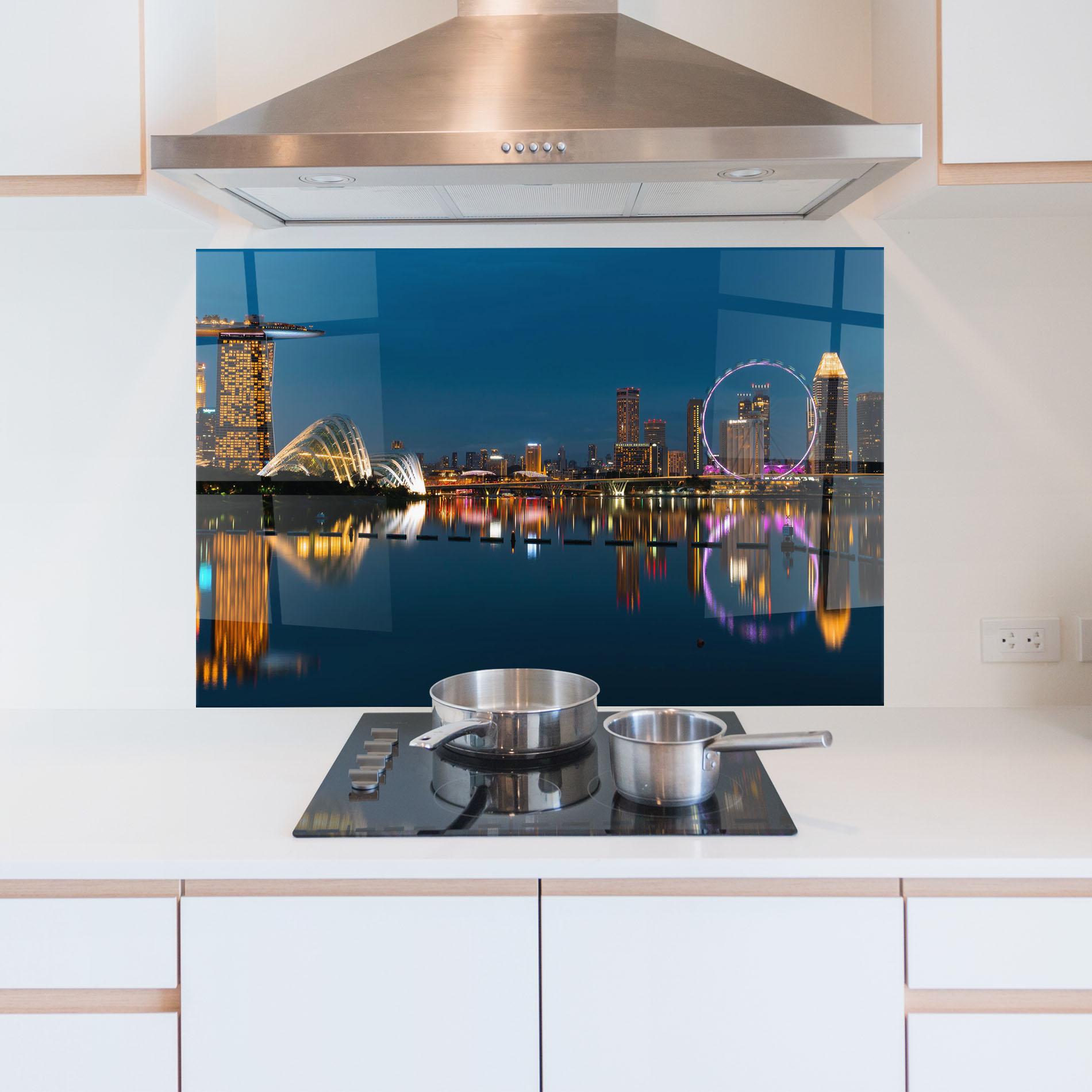 Küchenrückwand Glas Singapore City Skyline mockup 5