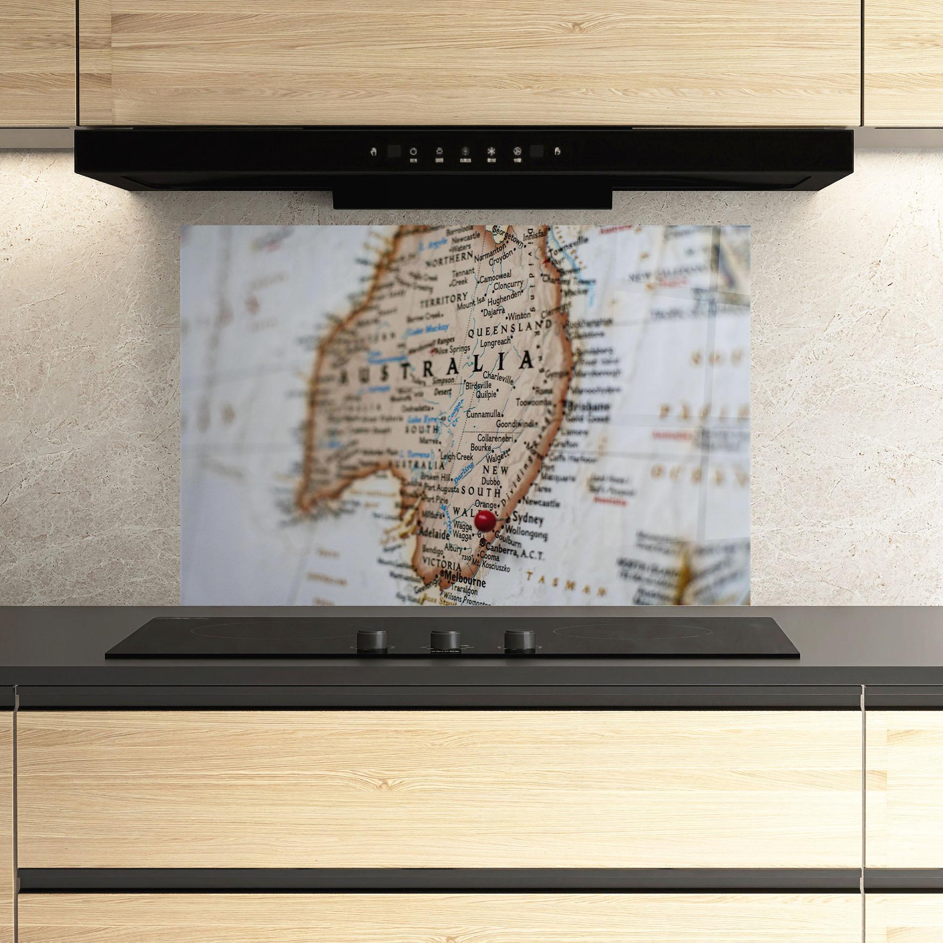 Küchenrückwand Glas Australia Map mockup 3