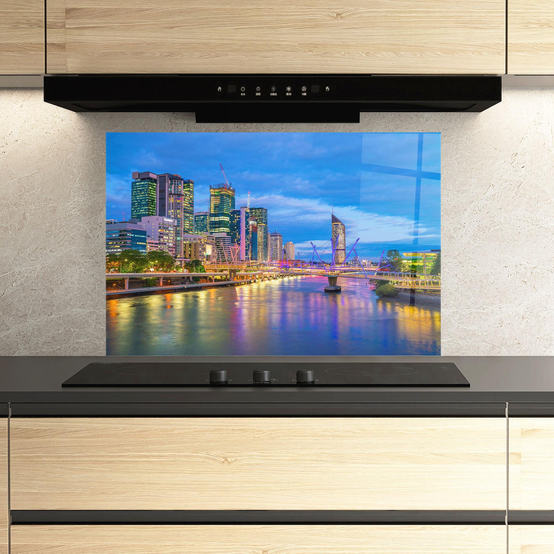 Küchenrückwand Glas Brisbane Skyline View mockup 3