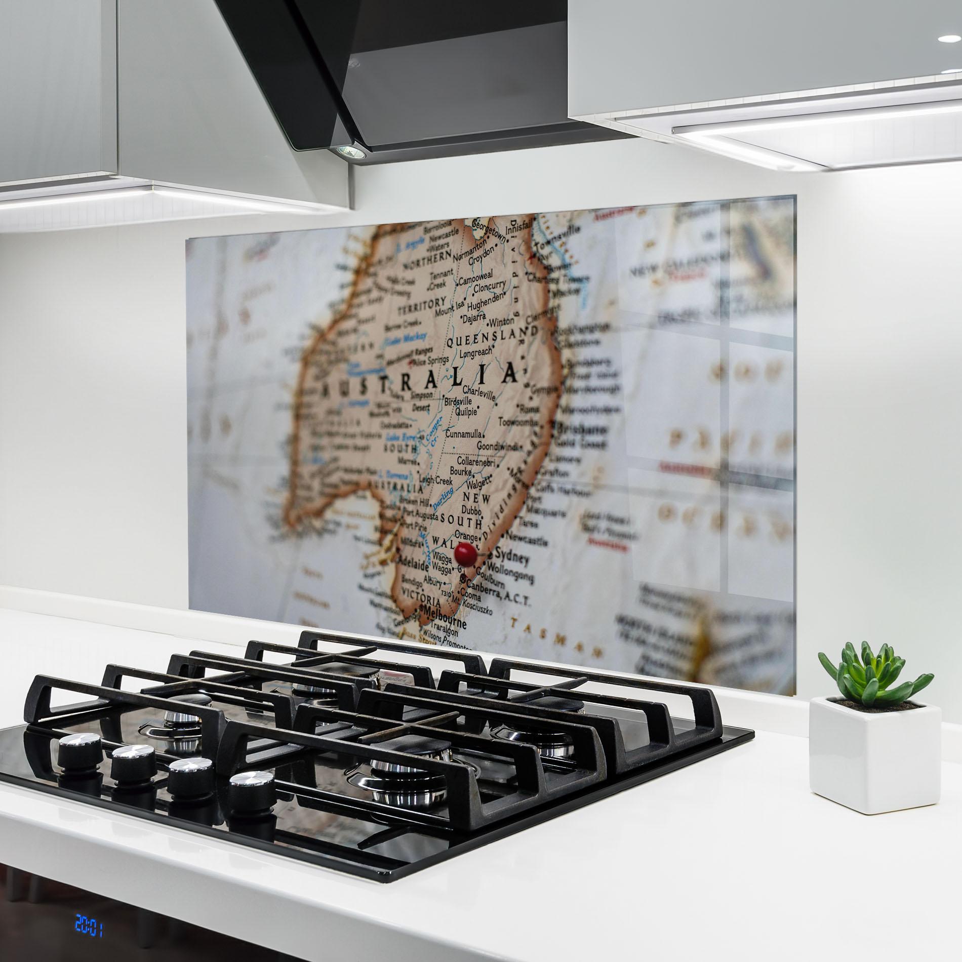 Küchenrückwand Glas Australia Map mockup 6
