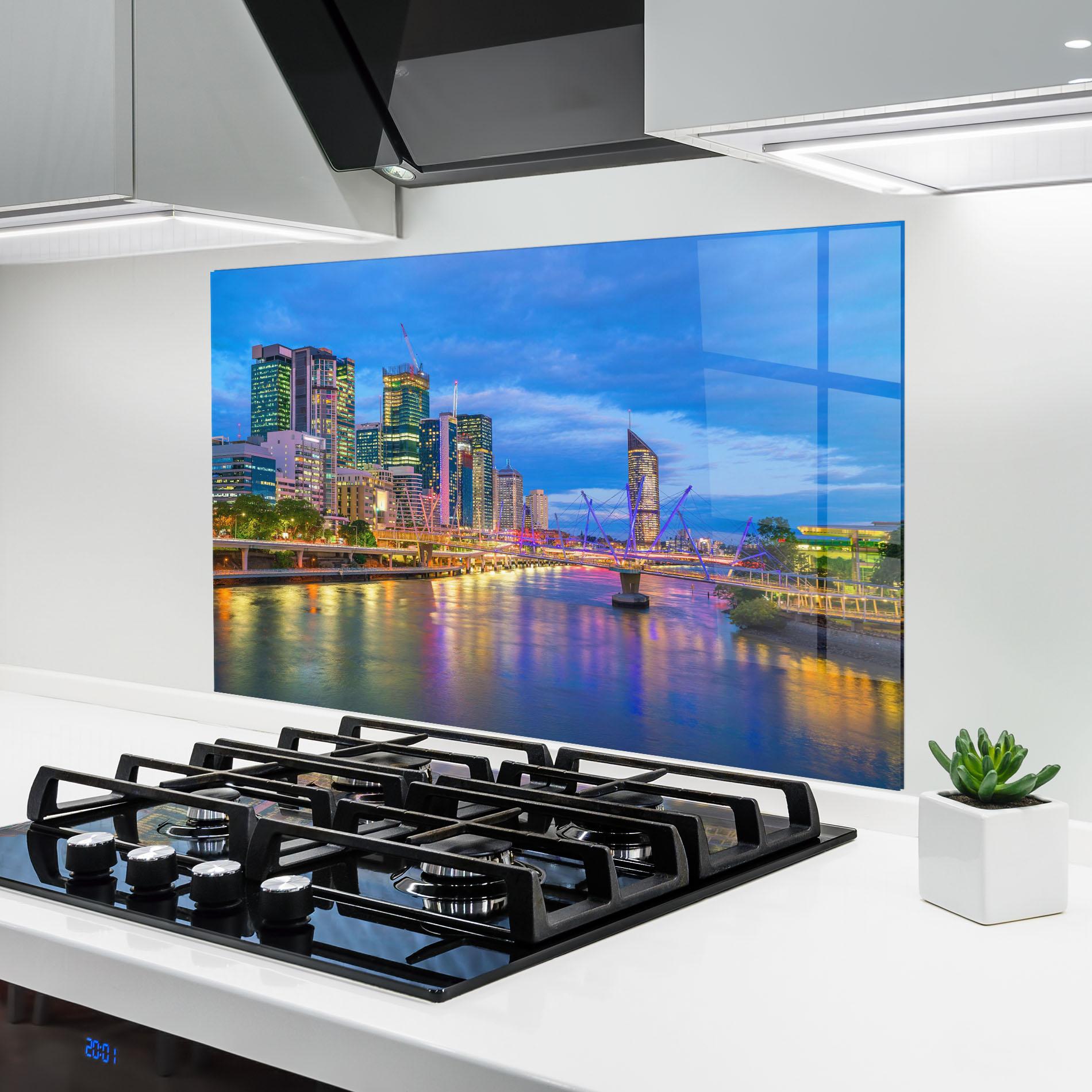 Küchenrückwand Glas Brisbane Skyline View mockup 6