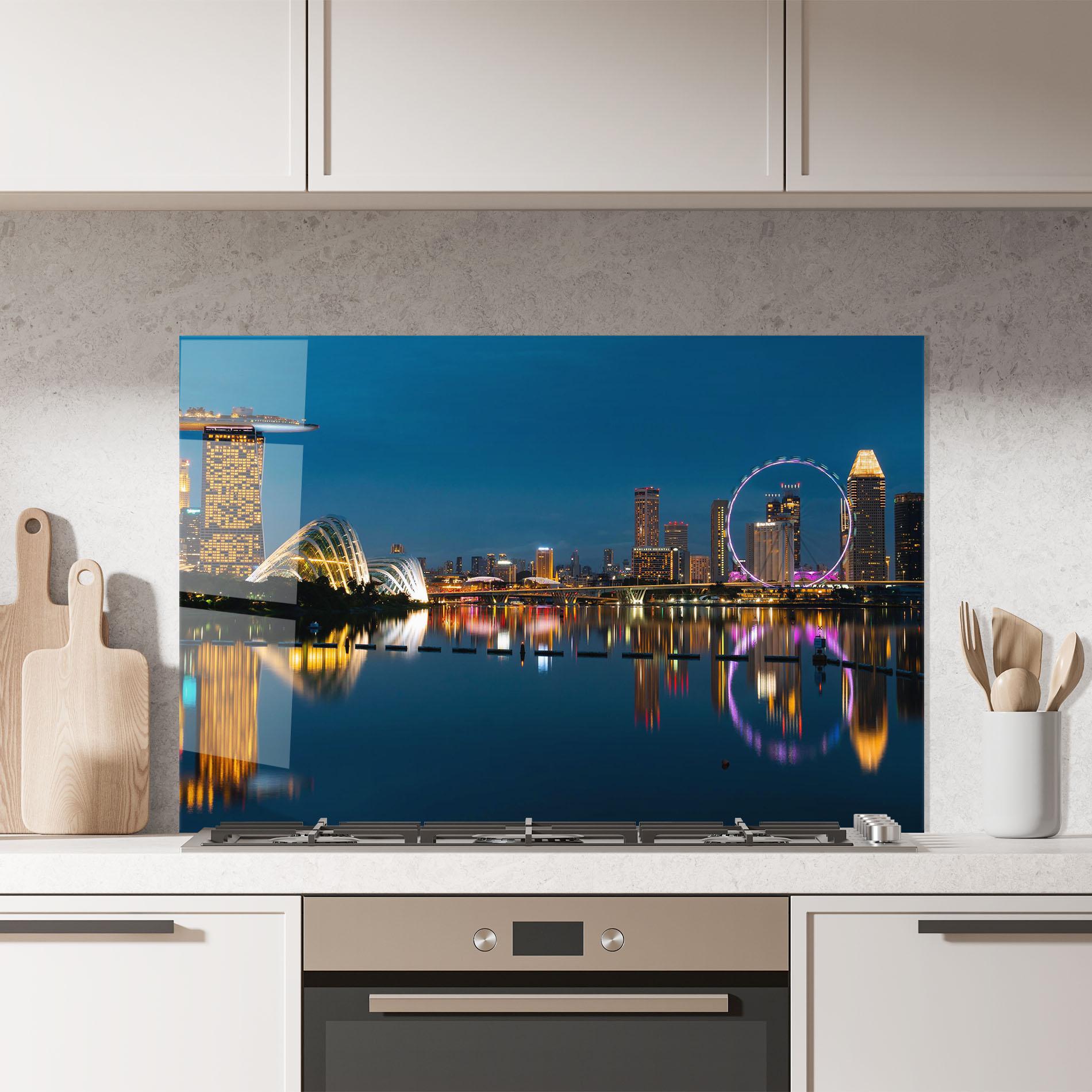 Küchenrückwand Glas Singapore City Skyline mockup 7