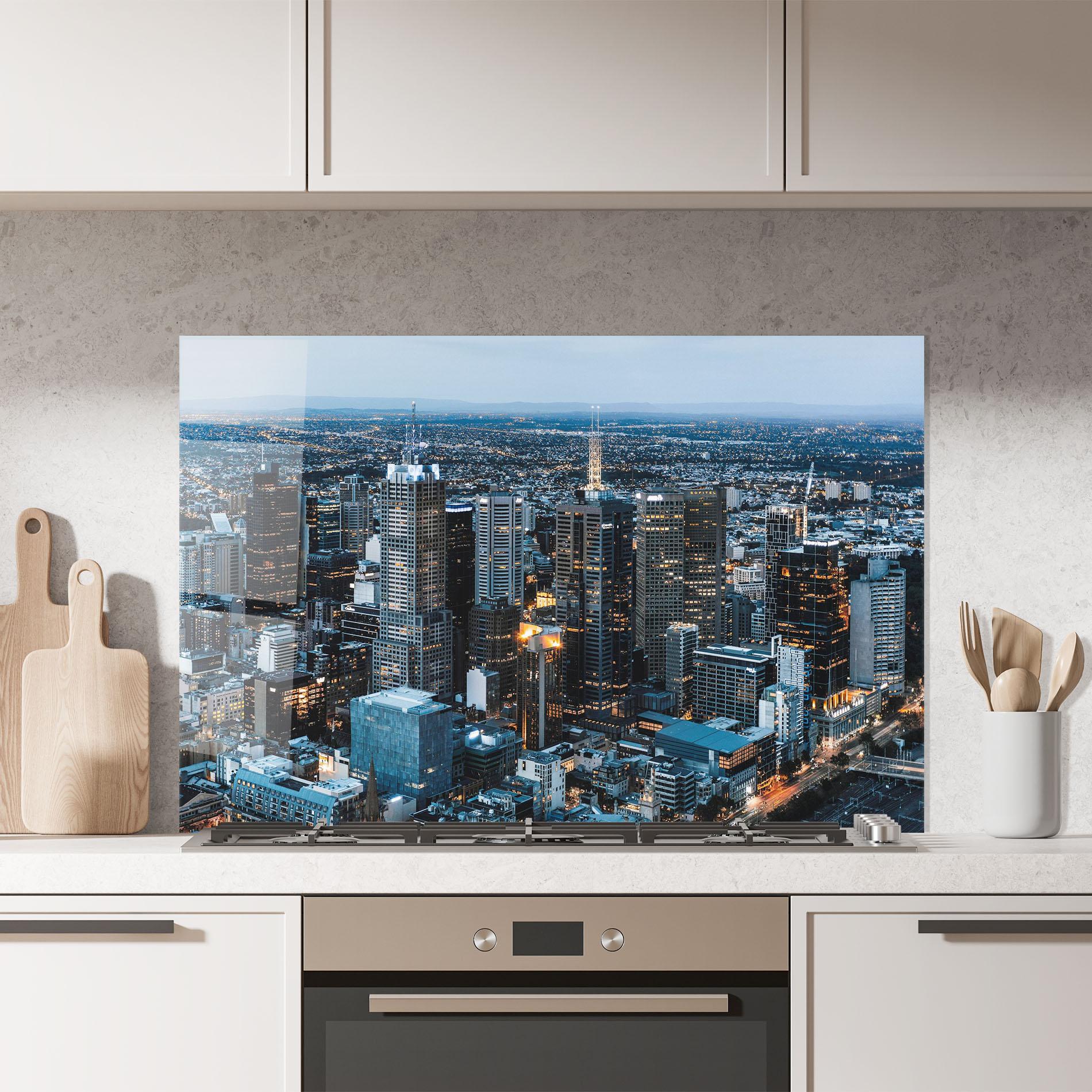 Küchenrückwand Glas Yellow Lights Skyline mockup 7