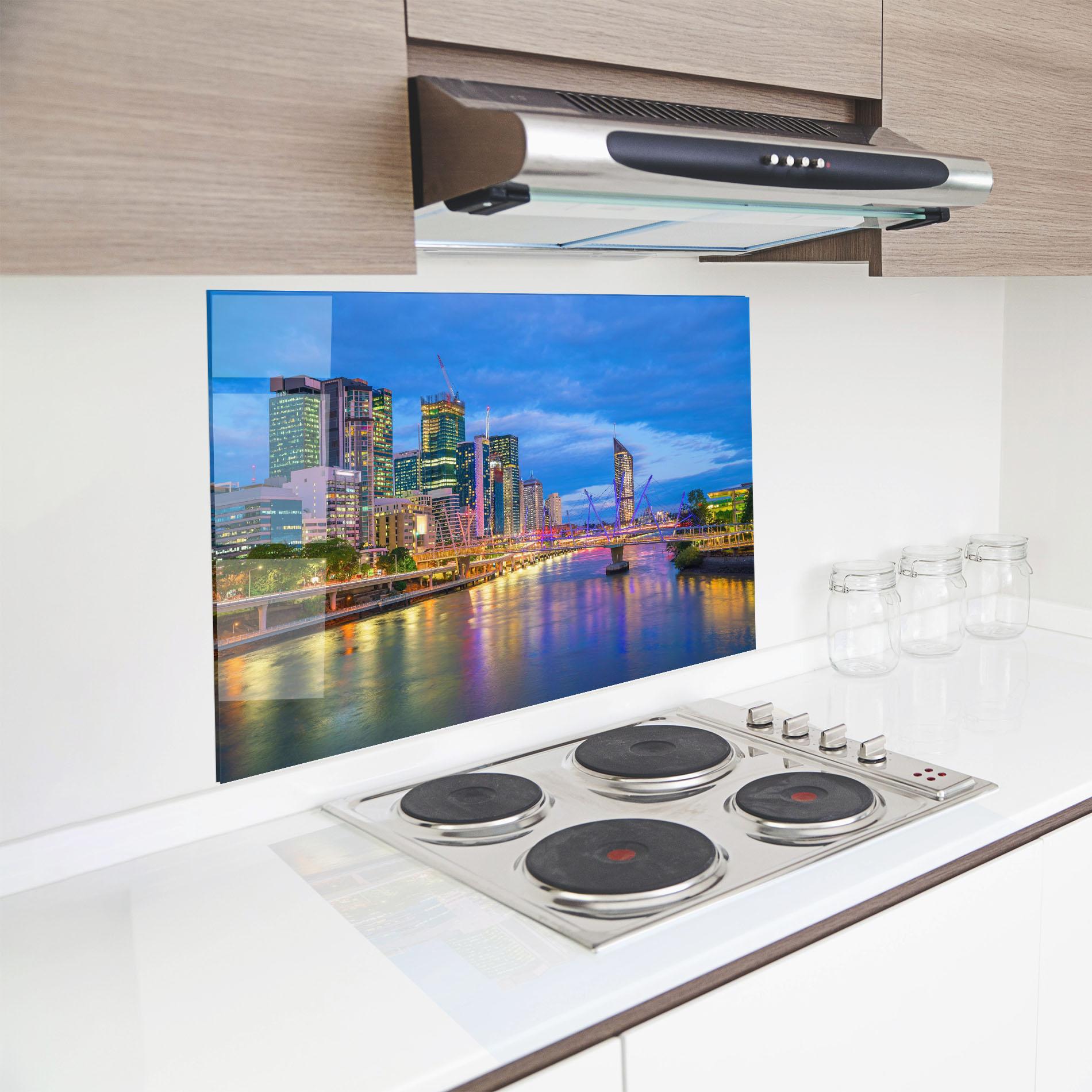 Küchenrückwand Glas Brisbane Skyline View mockup 8