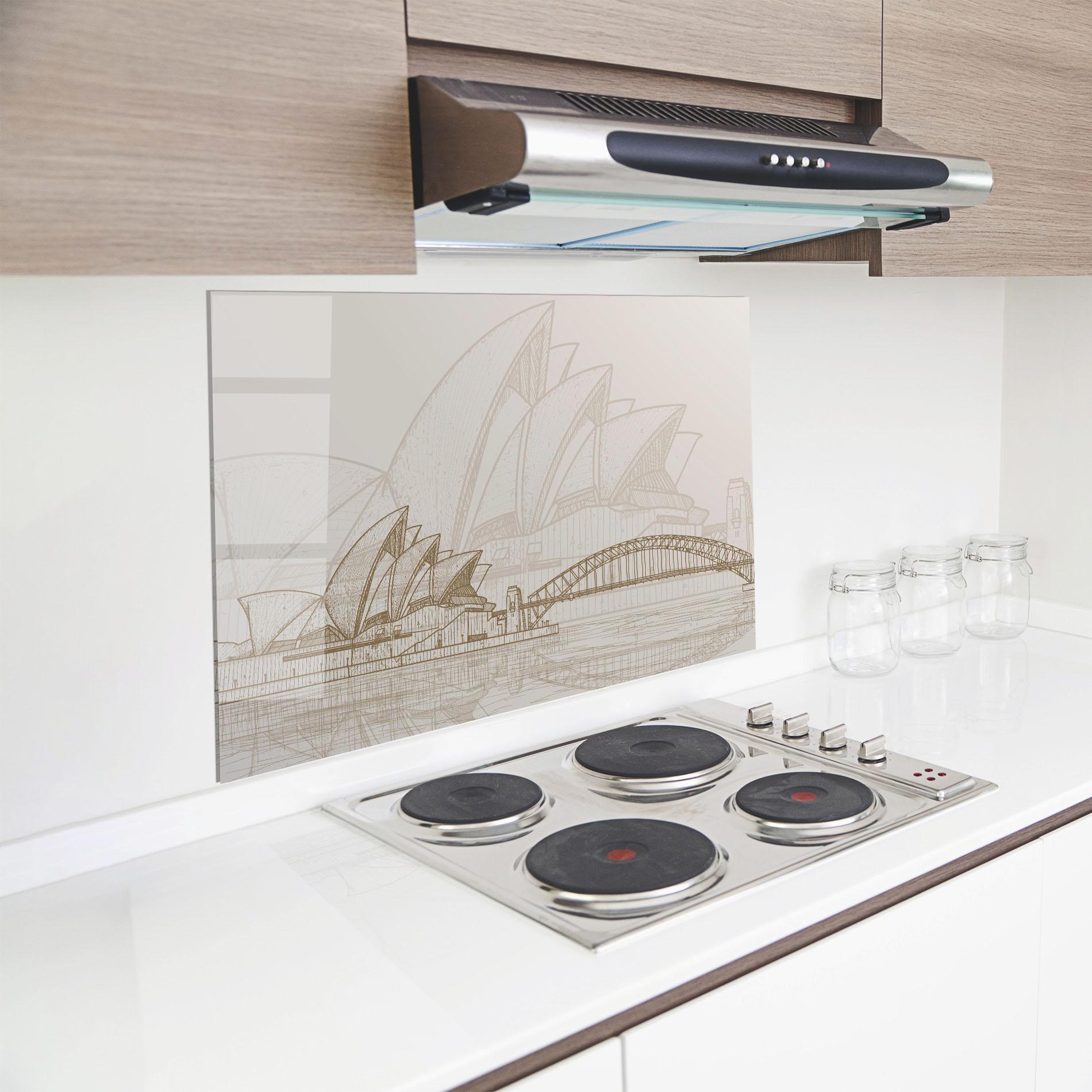 Küchenrückwand Glas Brown Opera House mockup 8