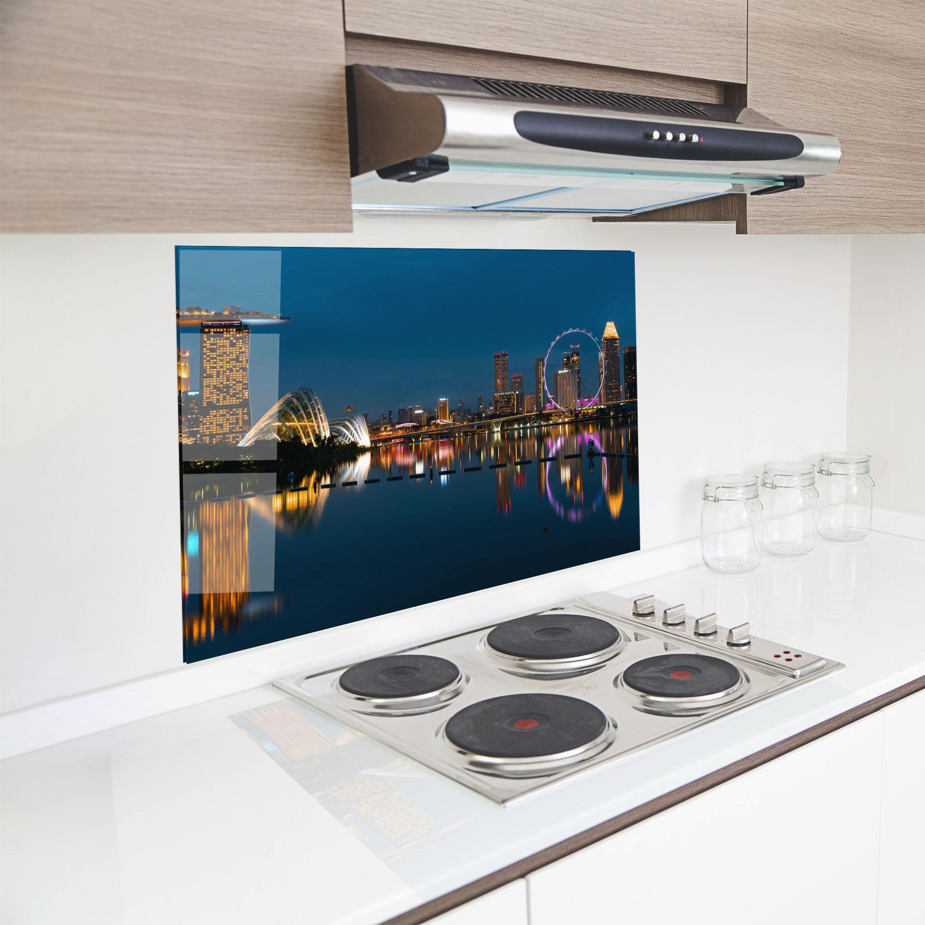 Küchenrückwand Glas Singapore City Skyline mockup 8