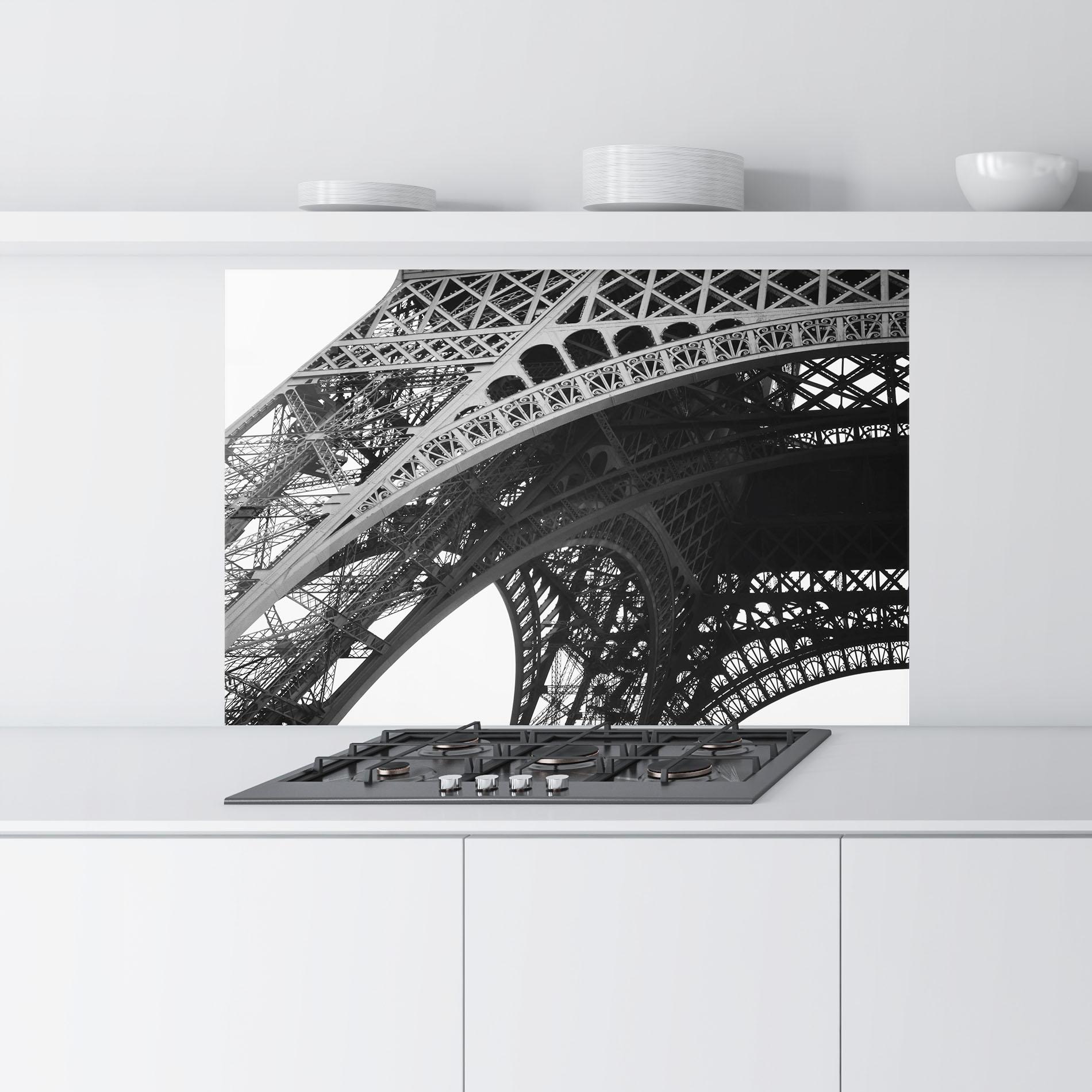 Küchenrückwand Glas Grey Eiffel Tower mockup 9