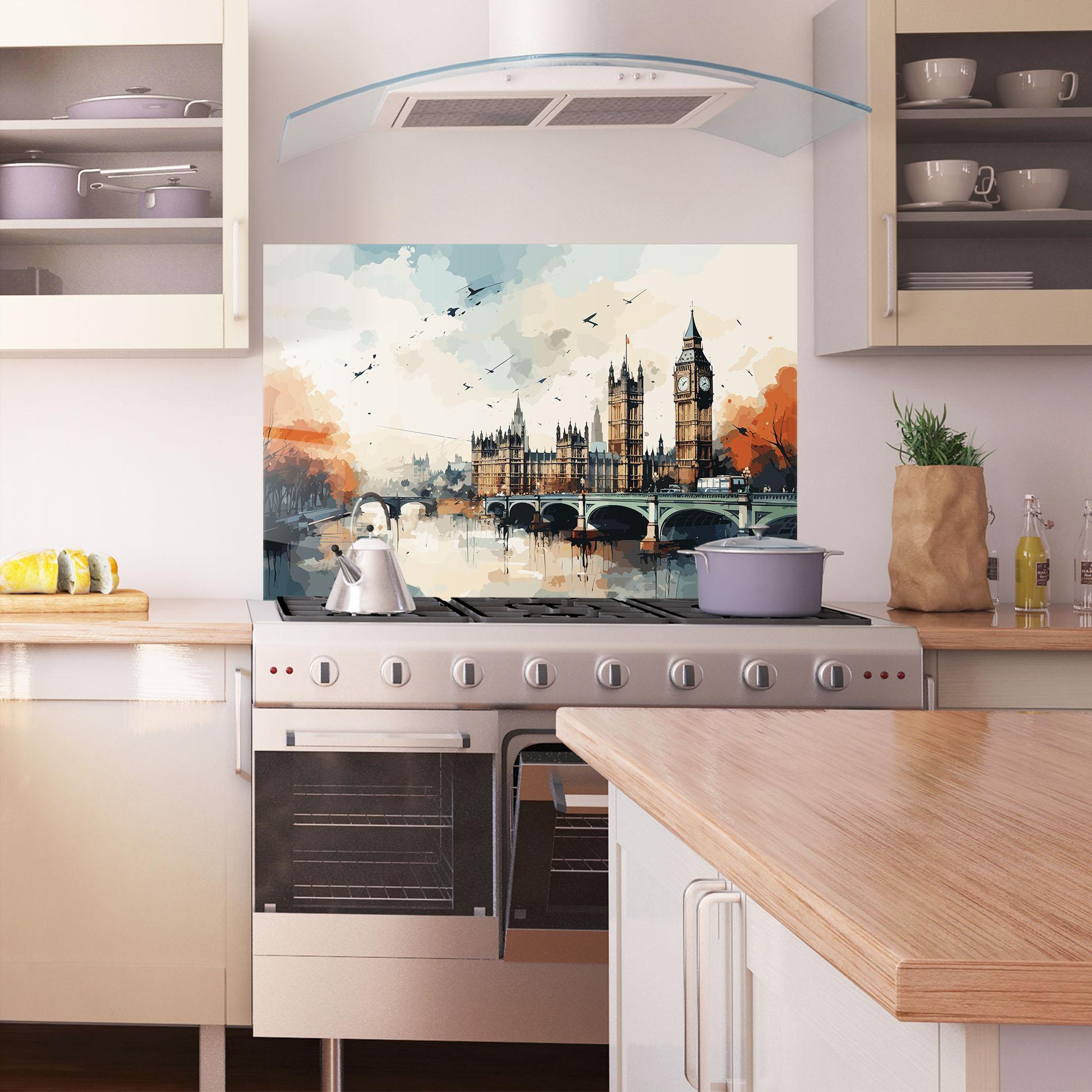 Küchenrückwand Glas England Art mockup 1