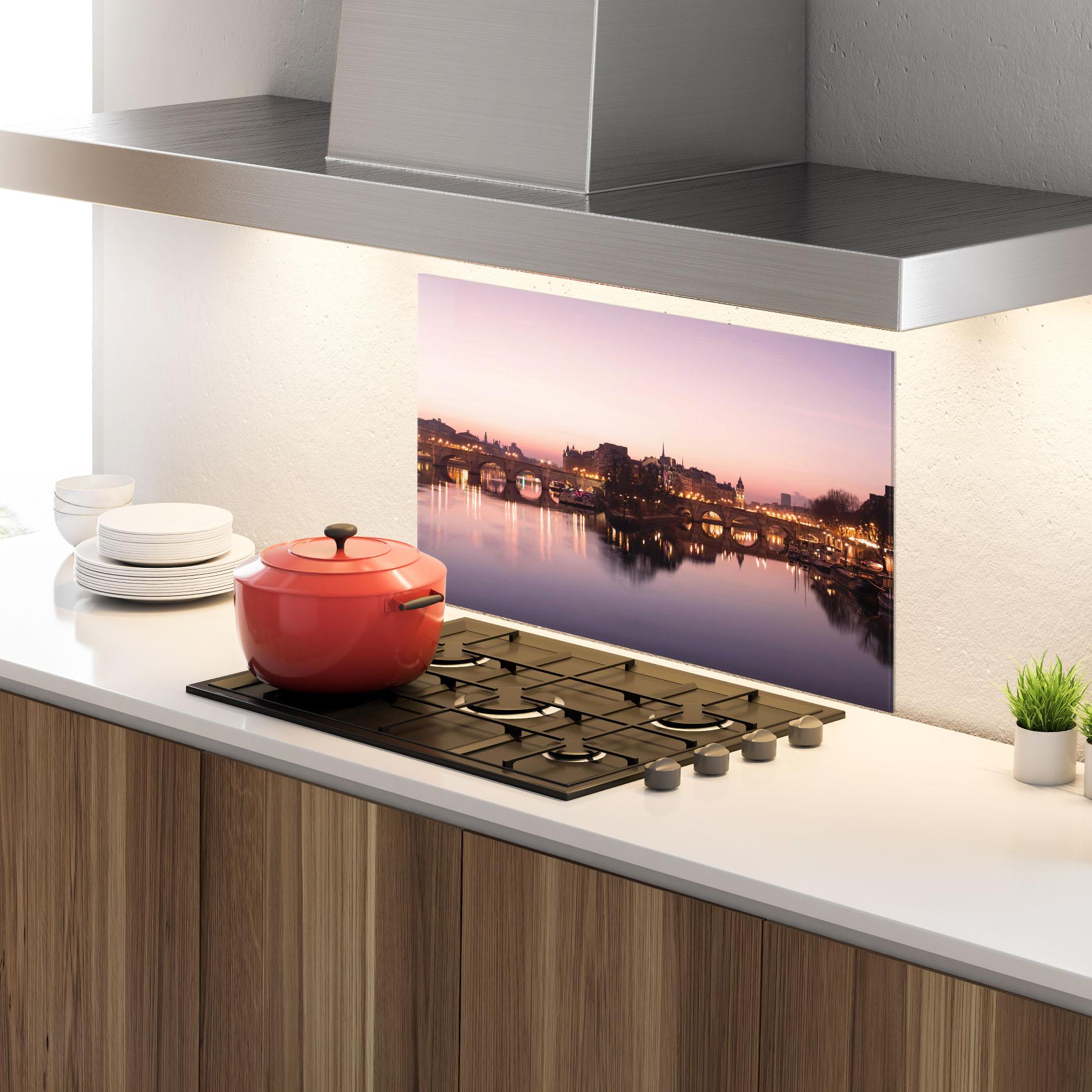 Küchenrückwand Glas Seine River mockup 4