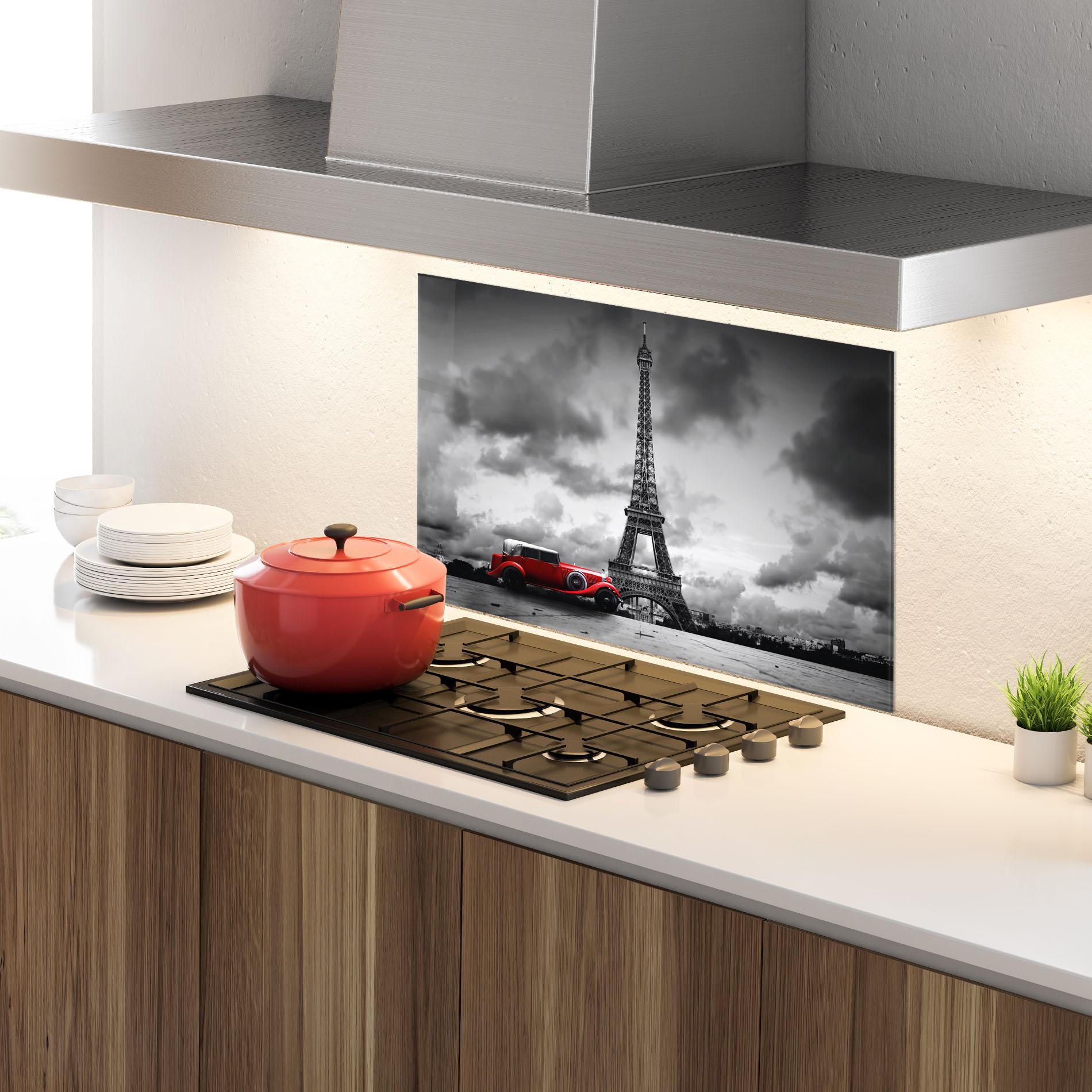 Küchenrückwand Glas Vintage Paris mockup 4