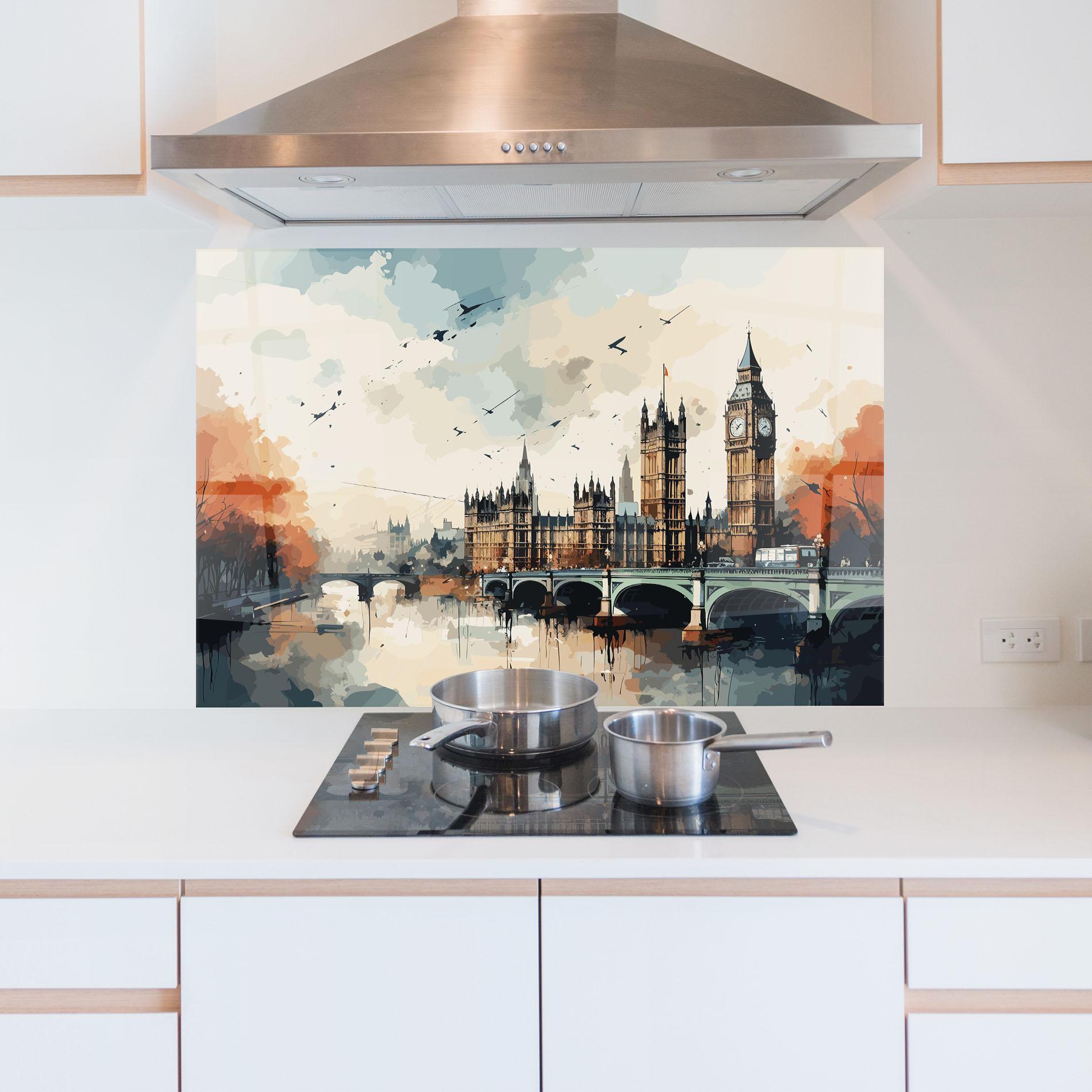 Küchenrückwand Glas England Art mockup 5