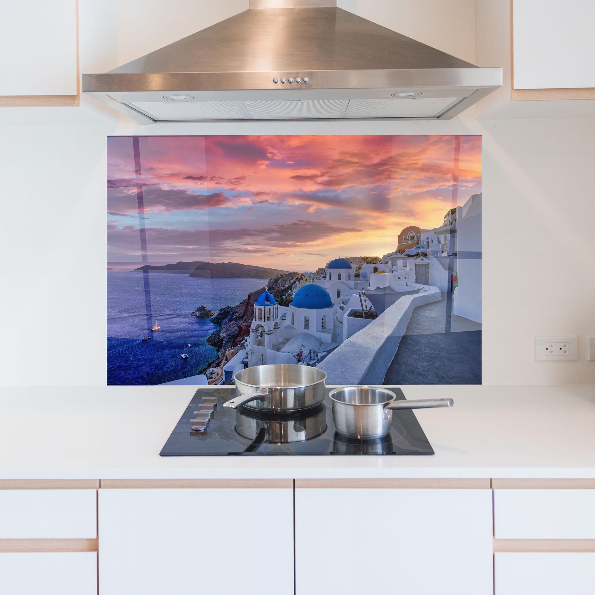 Küchenrückwand Glas Santorini View mockup 5