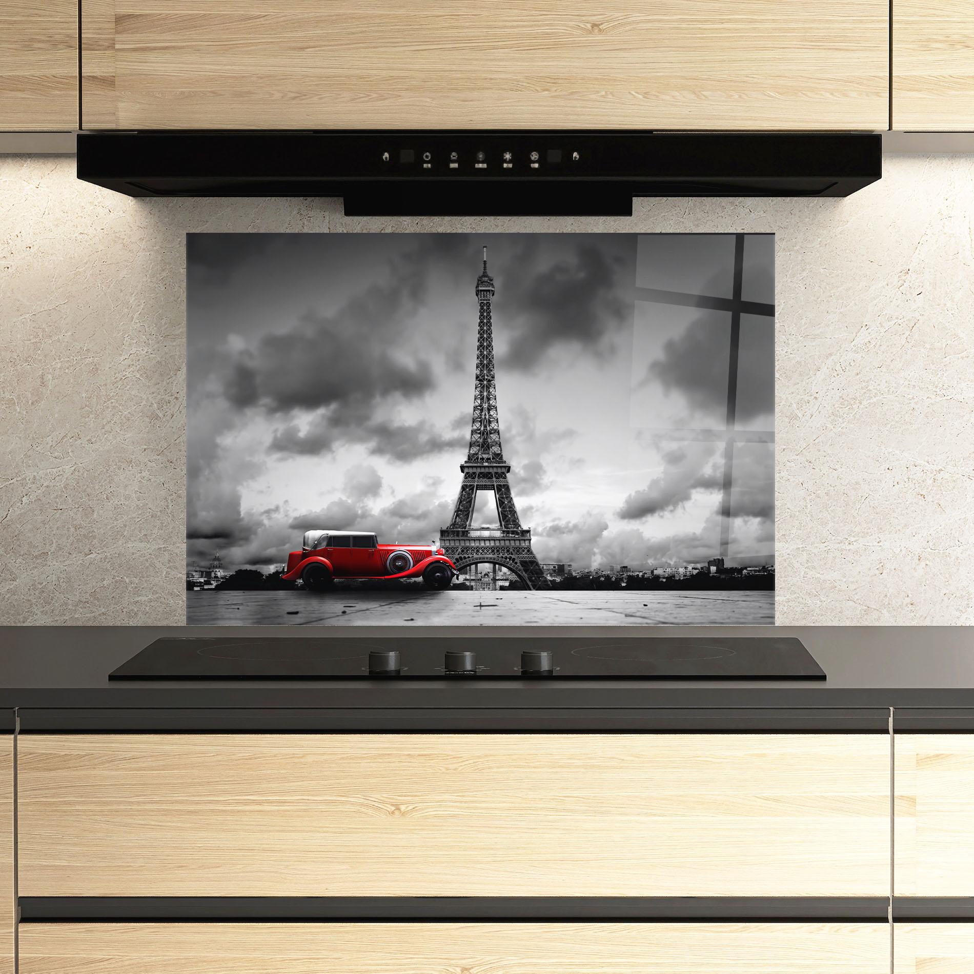 Küchenrückwand Glas Vintage Paris mockup 3
