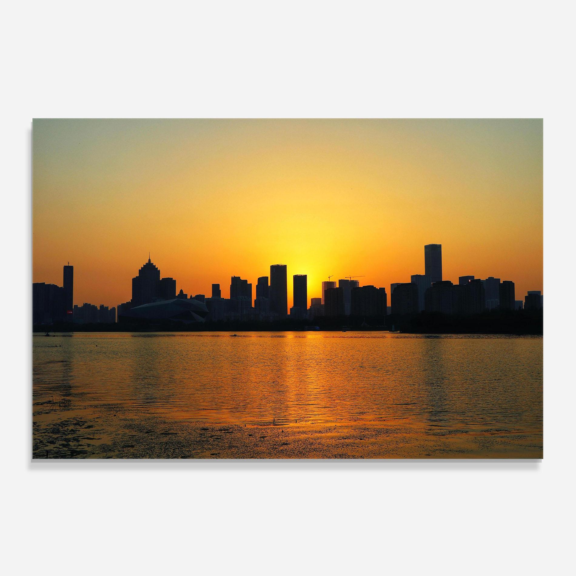 Küchenrückwand Glas City Building Sunset mockup 0