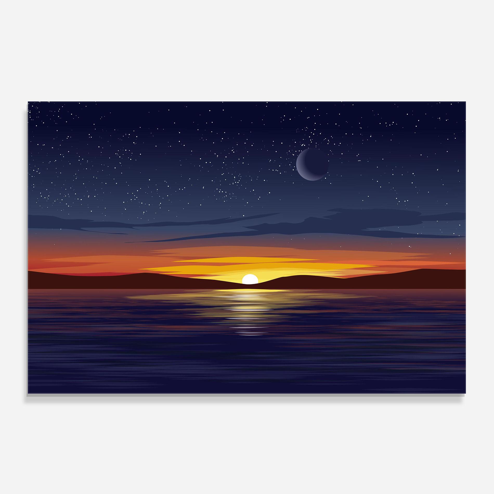 Küchenrückwand Glas Ocean Moon Sunset mockup 0