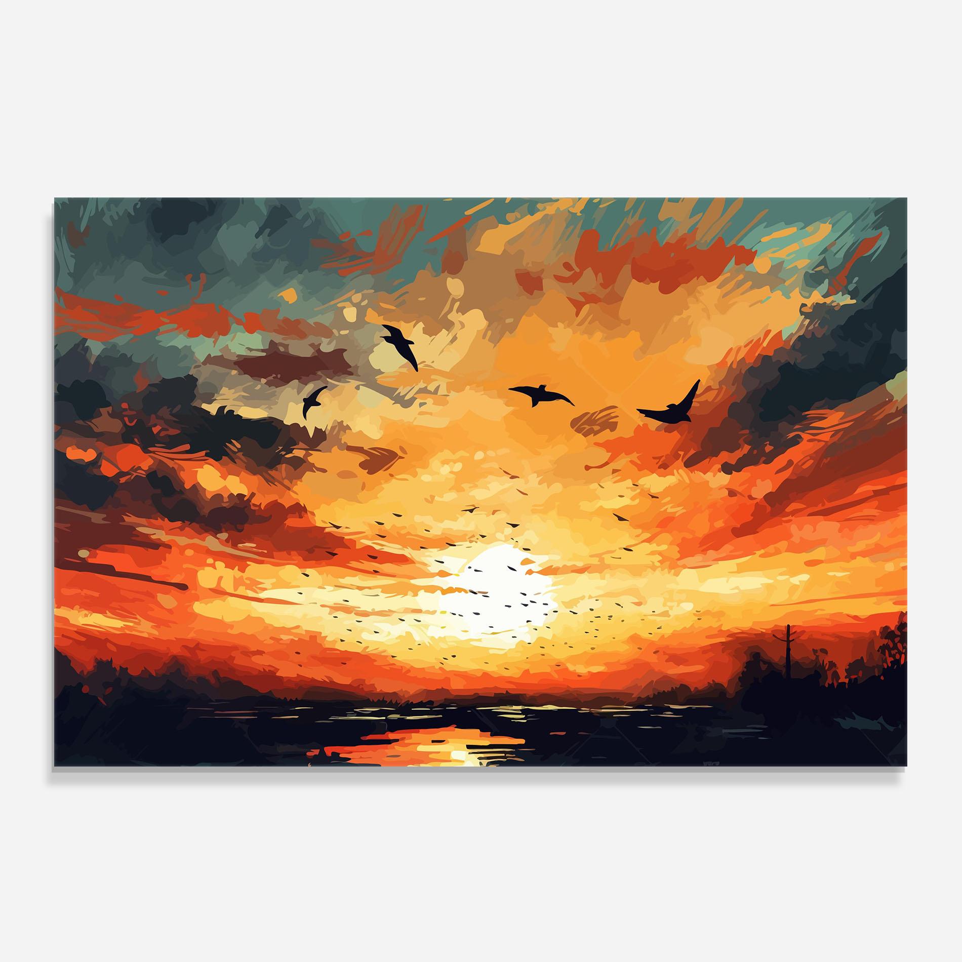 Küchenrückwand Glas Orange Green Sunset mockup 0