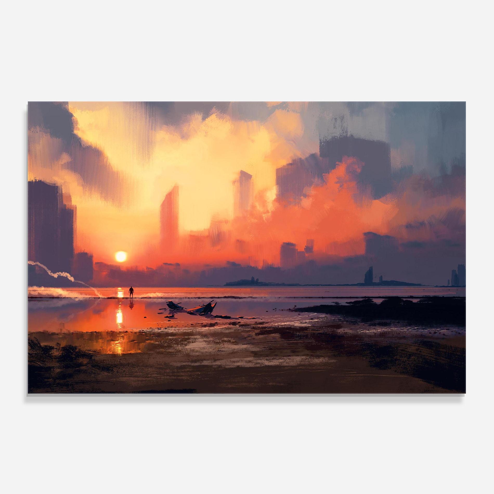 Küchenrückwand Glas Skyscrapers Sunset mockup 0