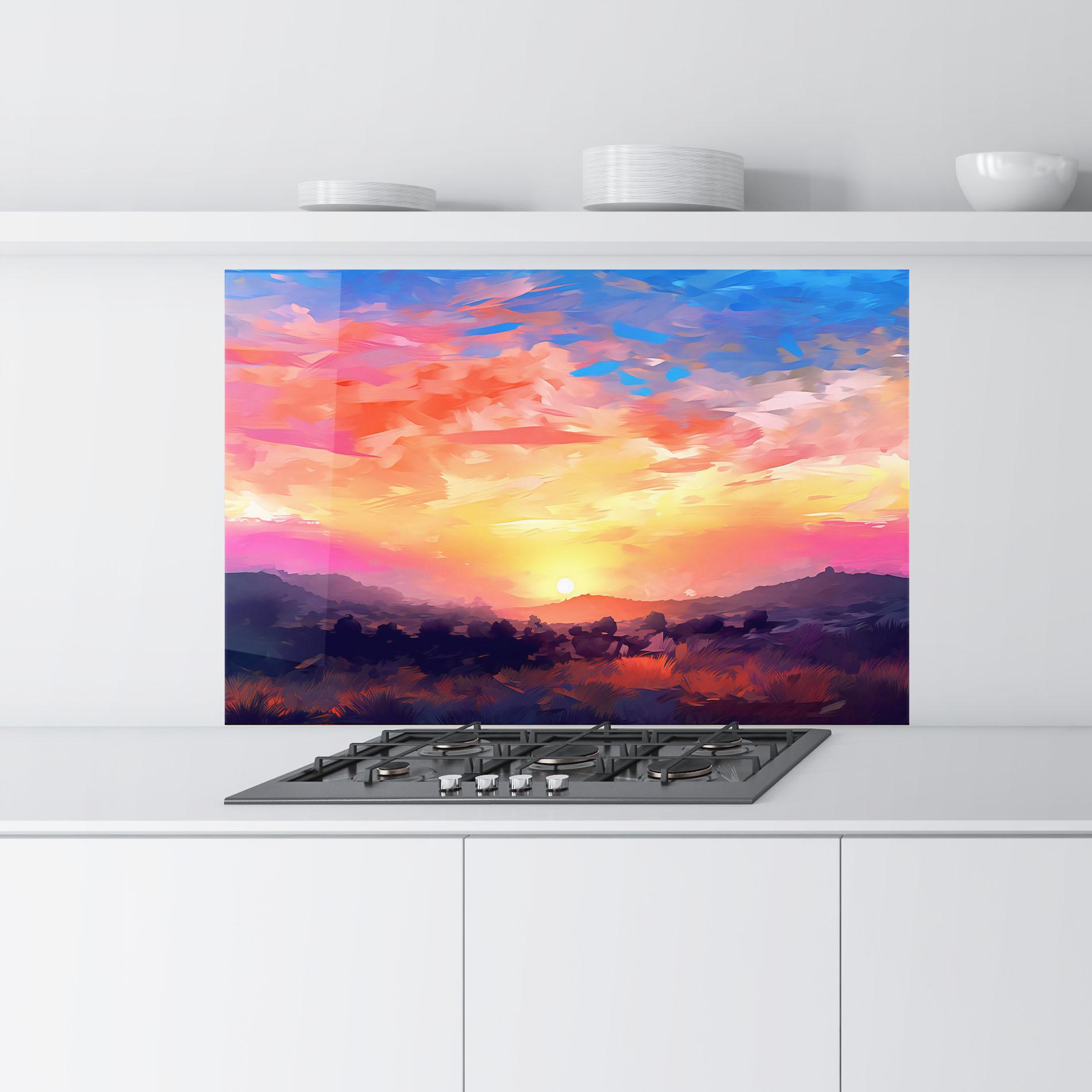 Küchenrückwand Glas Colorful Sunset Mountains mockup 9