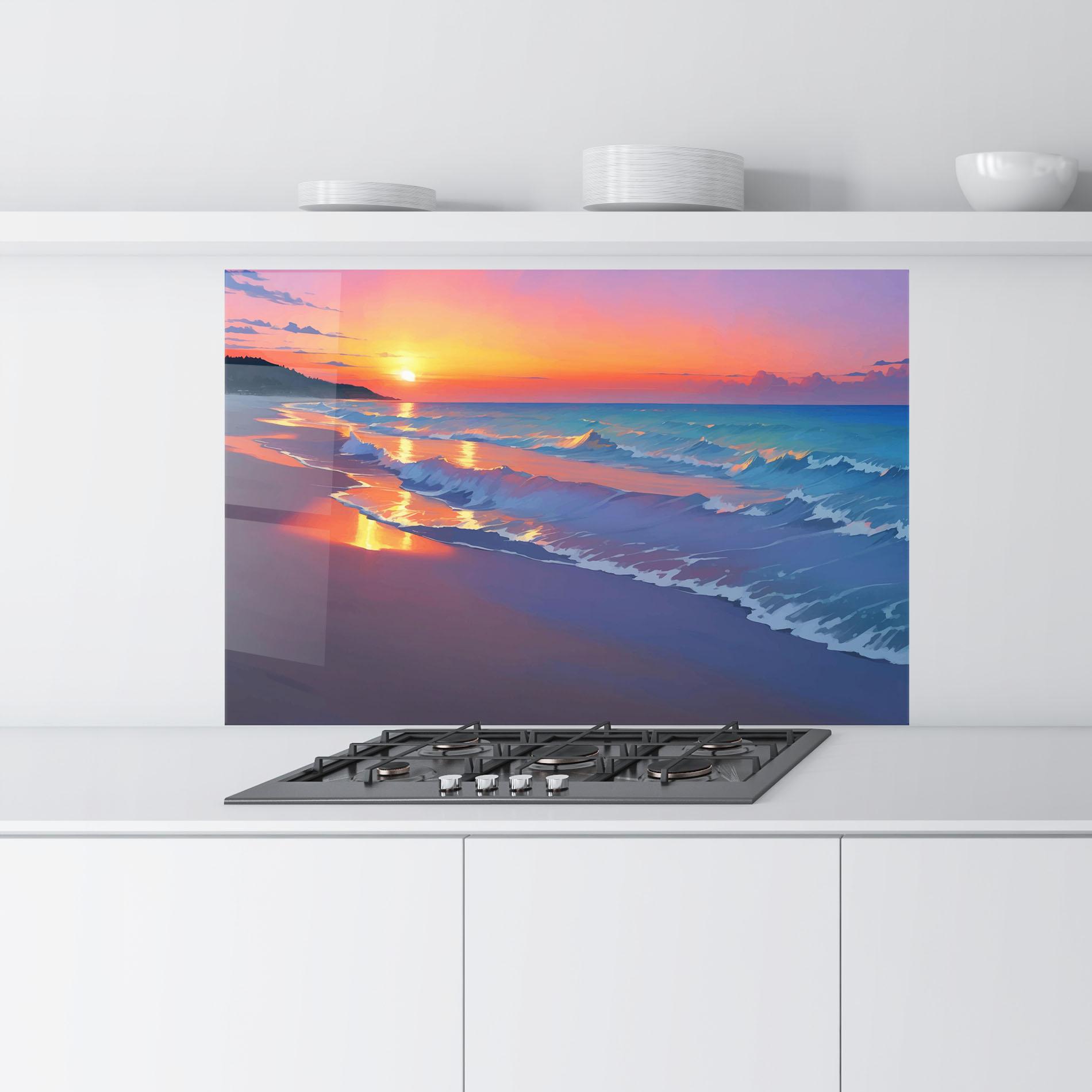 Küchenrückwand Glas Dreamy Beach Sunset mockup 9