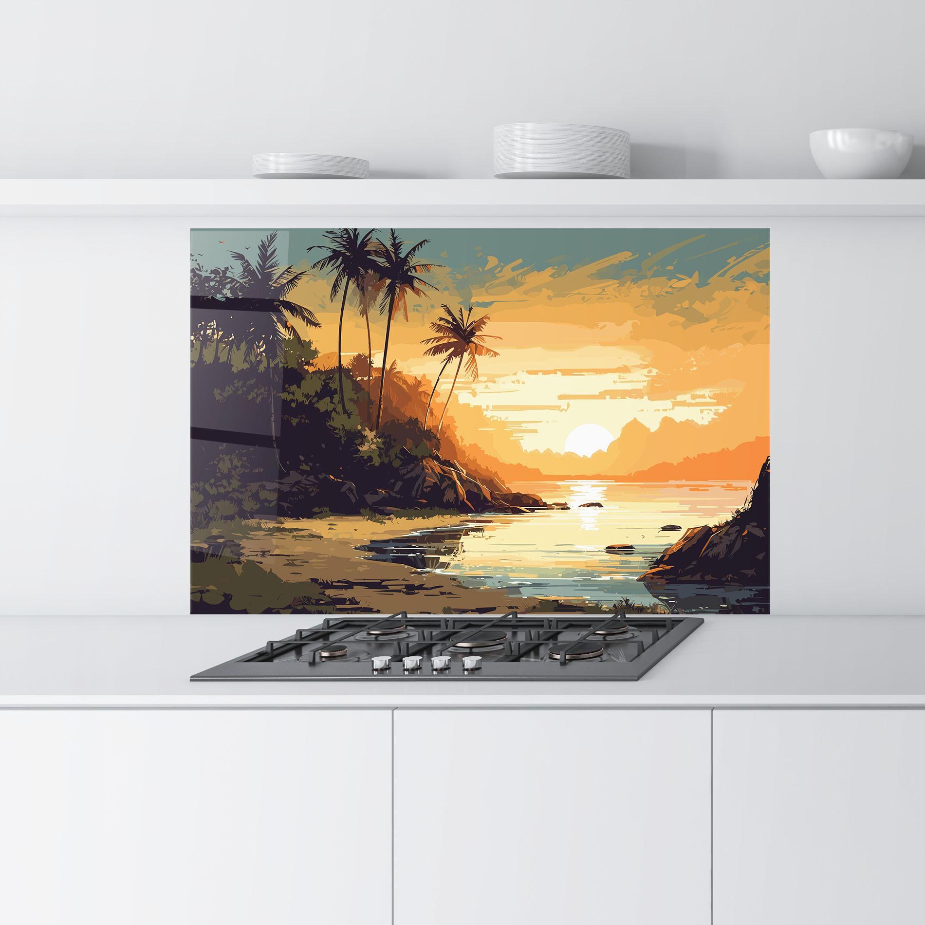 Küchenrückwand Glas Green Yellow Sunset mockup 9