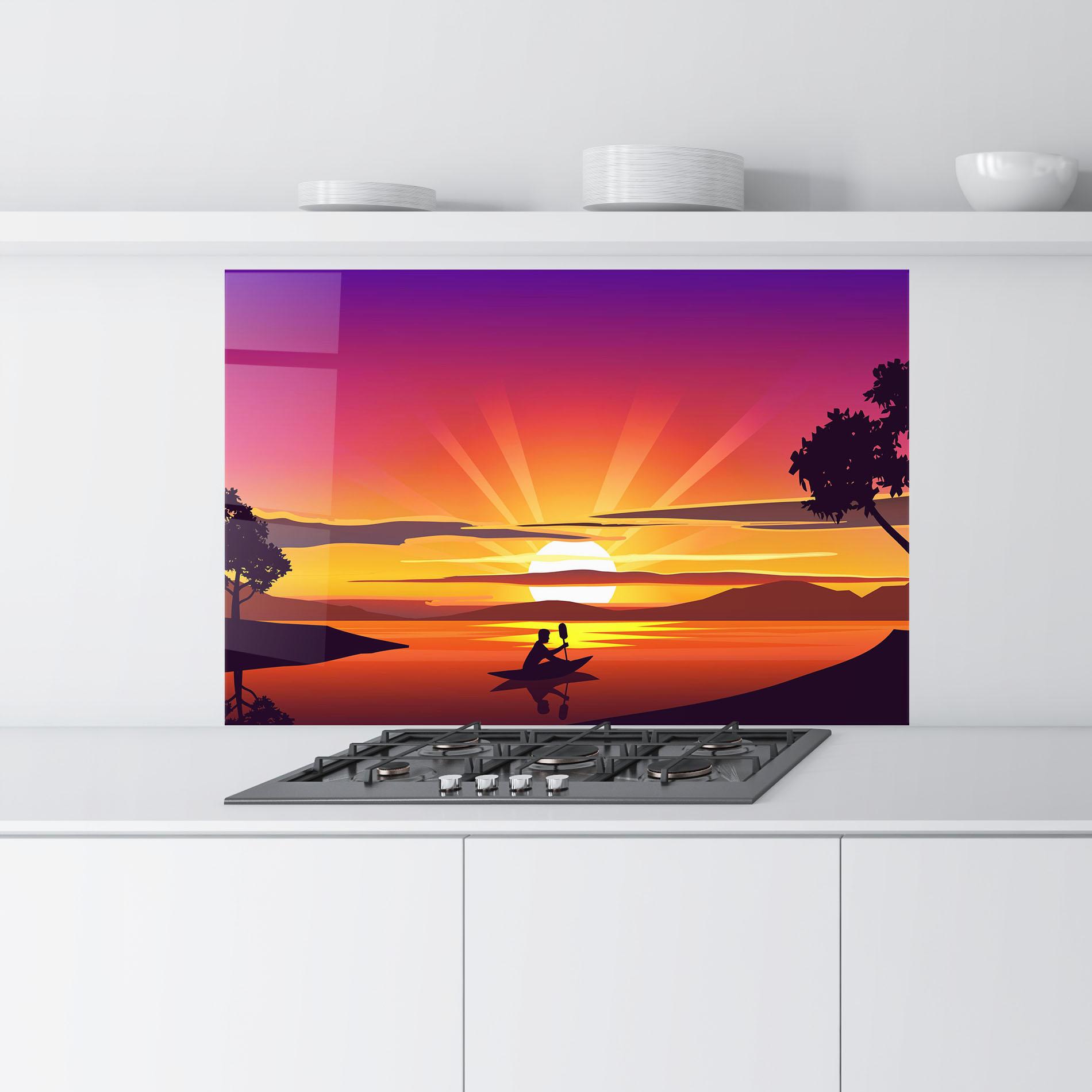 Küchenrückwand Glas Lake Camp Sunrise mockup 9