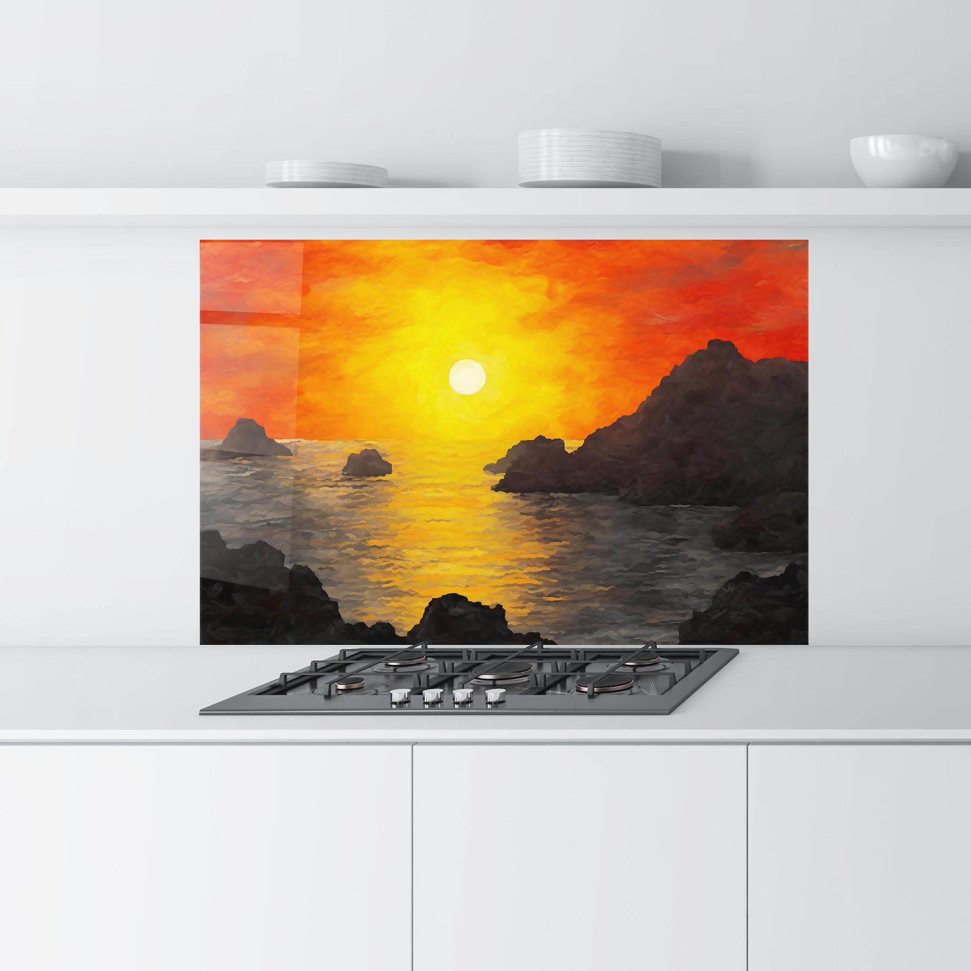 Küchenrückwand Glas Mountains Rocks Painting mockup 9