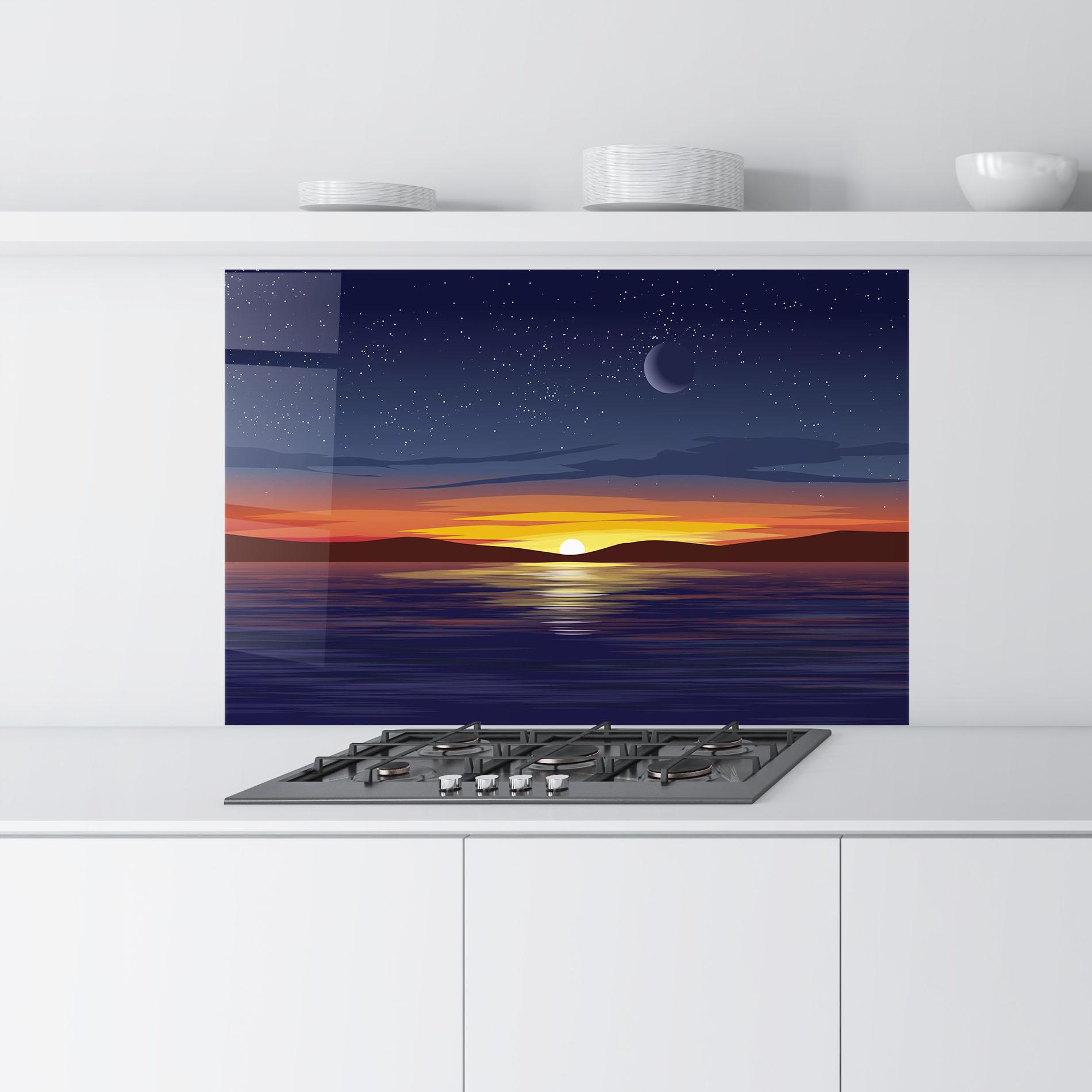 Küchenrückwand Glas Ocean Moon Sunset mockup 9