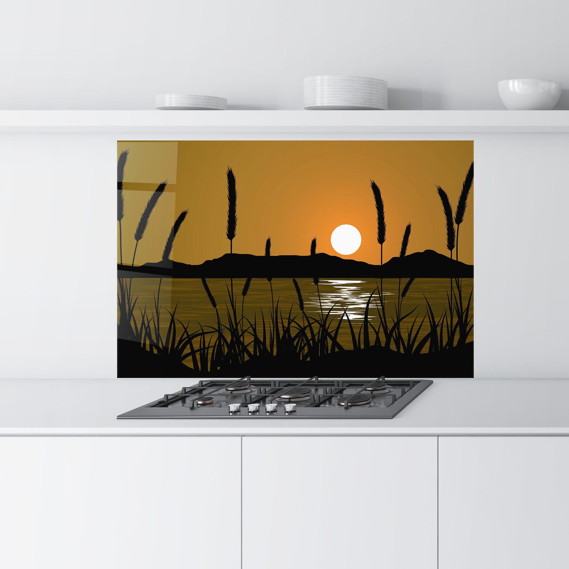 Küchenrückwand Glas Orange Brown Sunset mockup 9