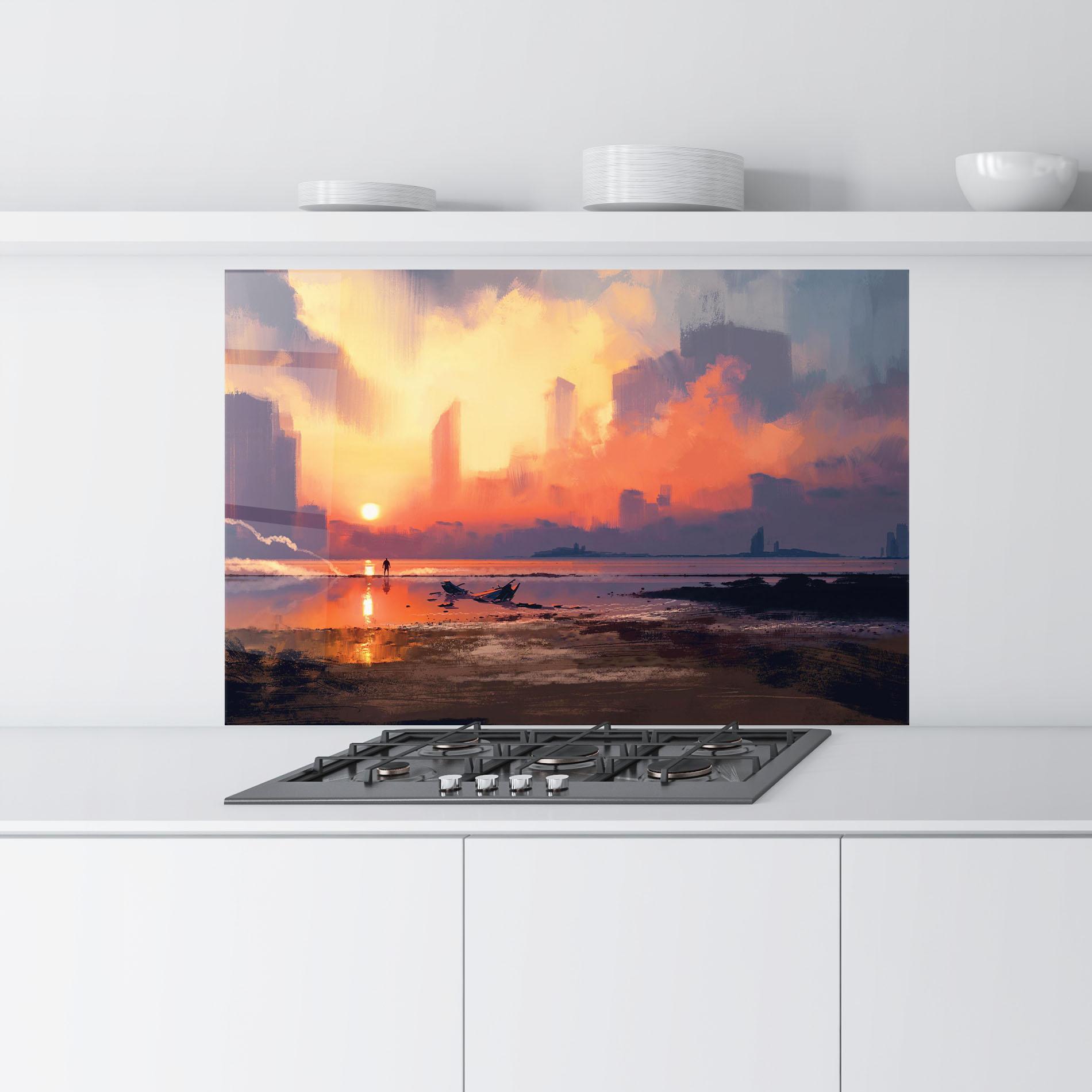 Küchenrückwand Glas Skyscrapers Sunset mockup 9