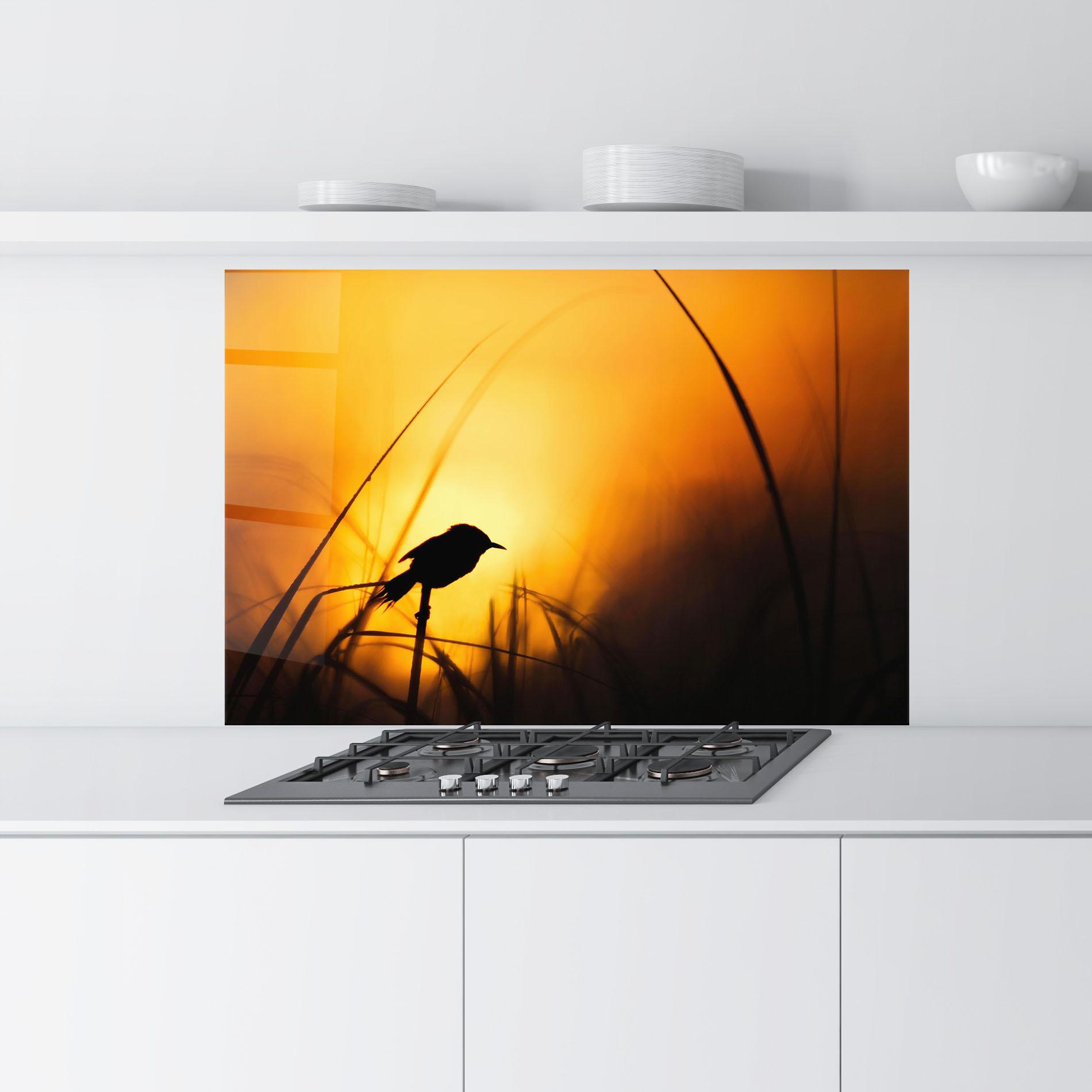 Küchenrückwand Glas Small Bird Sunset mockup 9