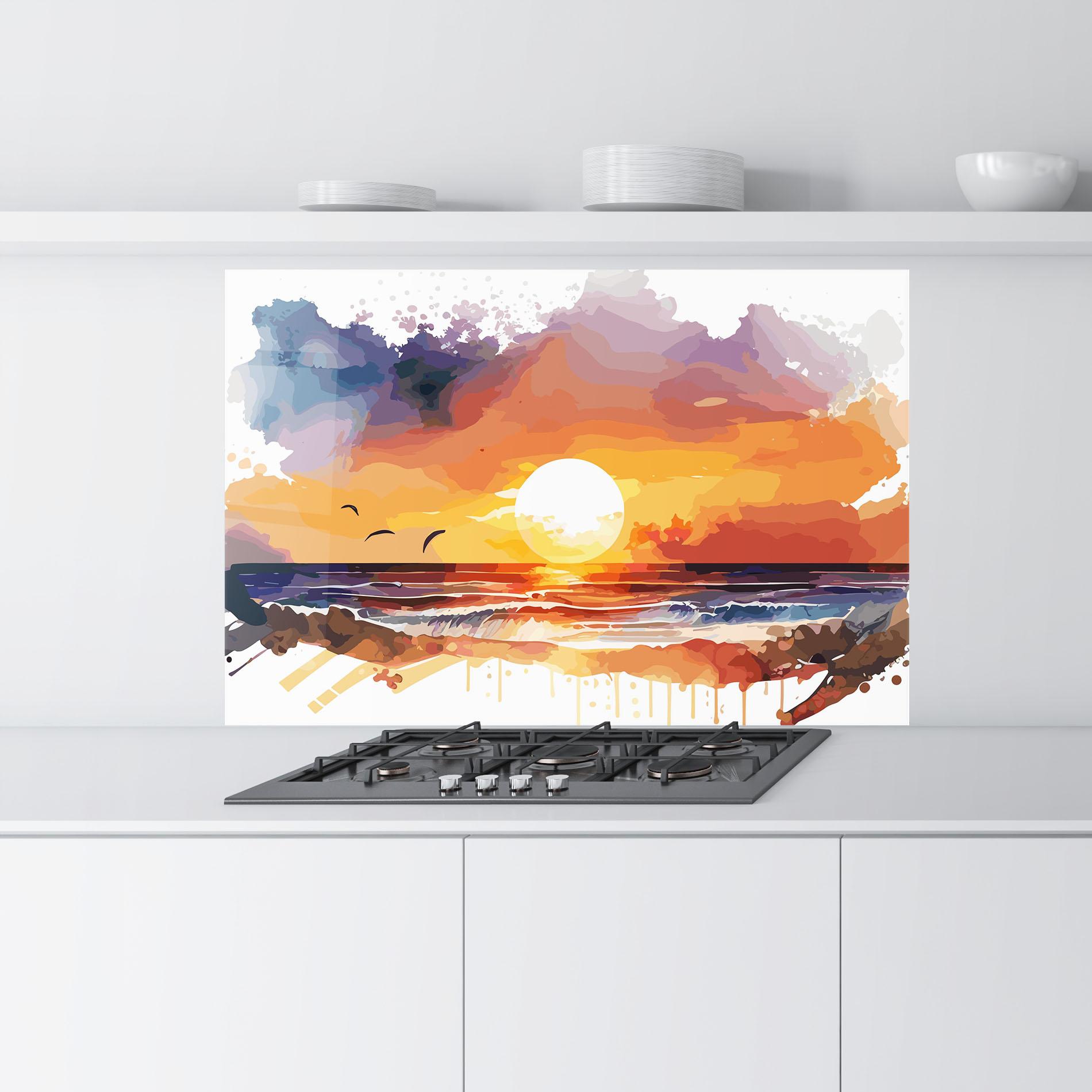 Küchenrückwand Glas Sunset Art mockup 9