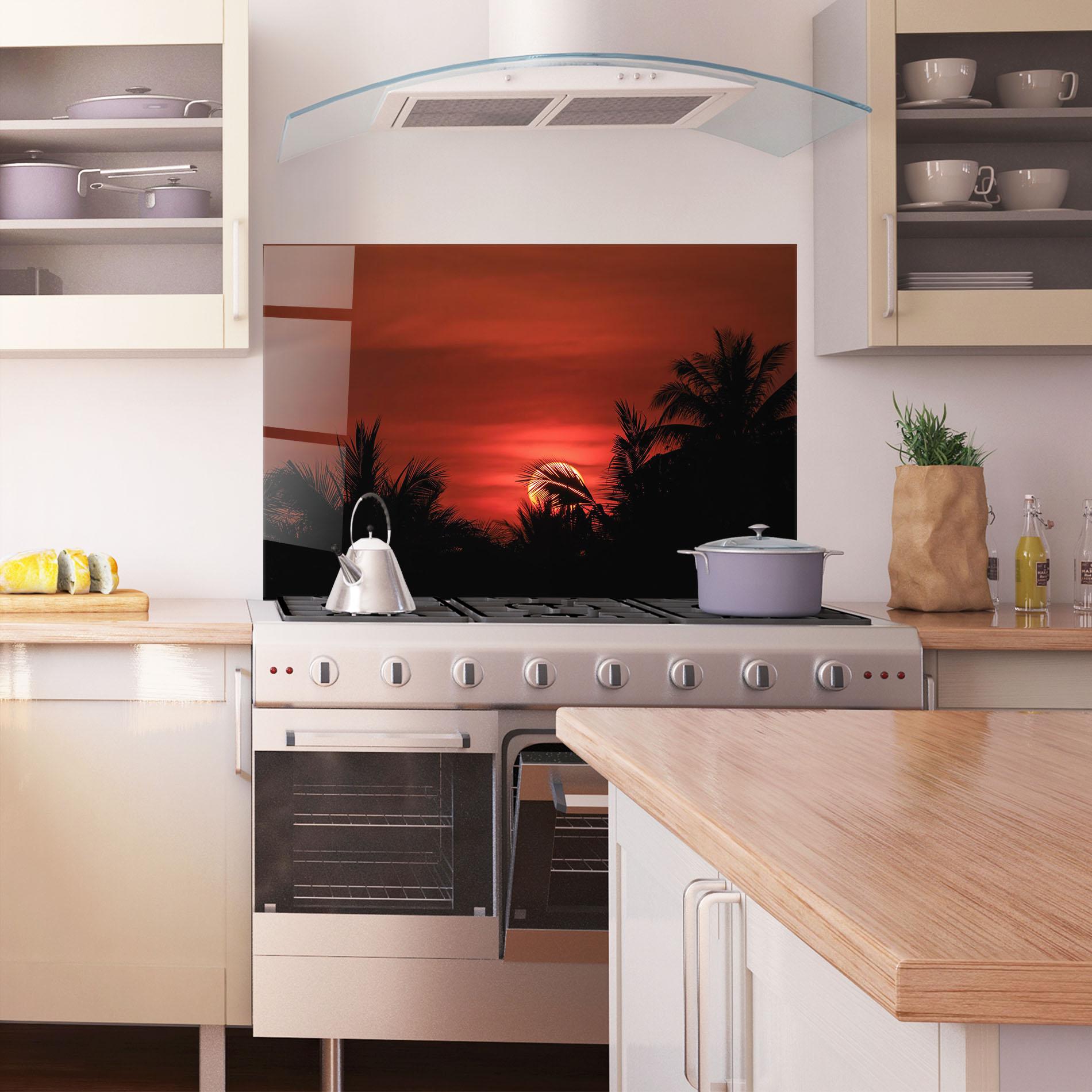 Küchenrückwand Glas Coconuts Tree Sunset mockup 1
