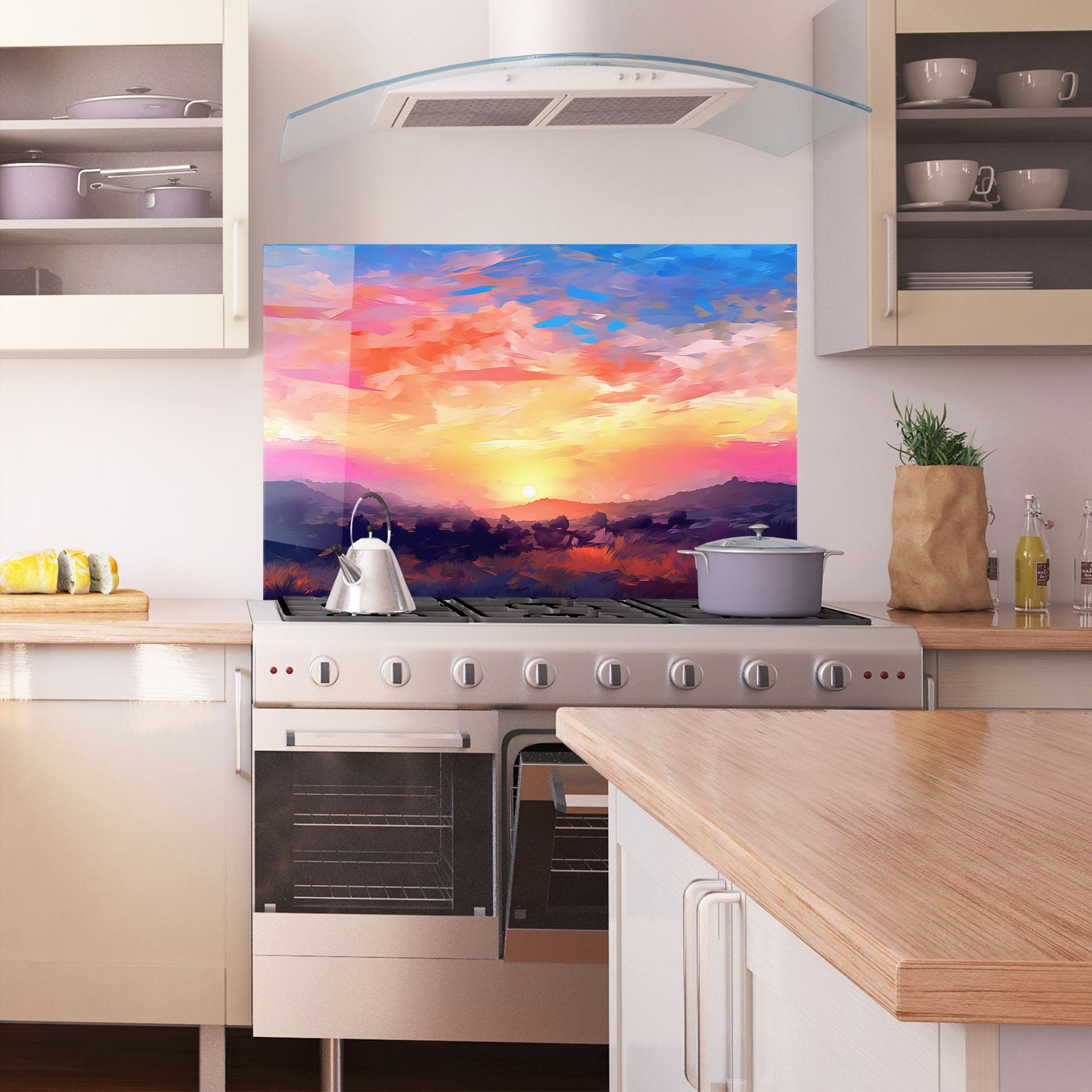 Küchenrückwand Glas Colorful Sunset Mountains mockup 1