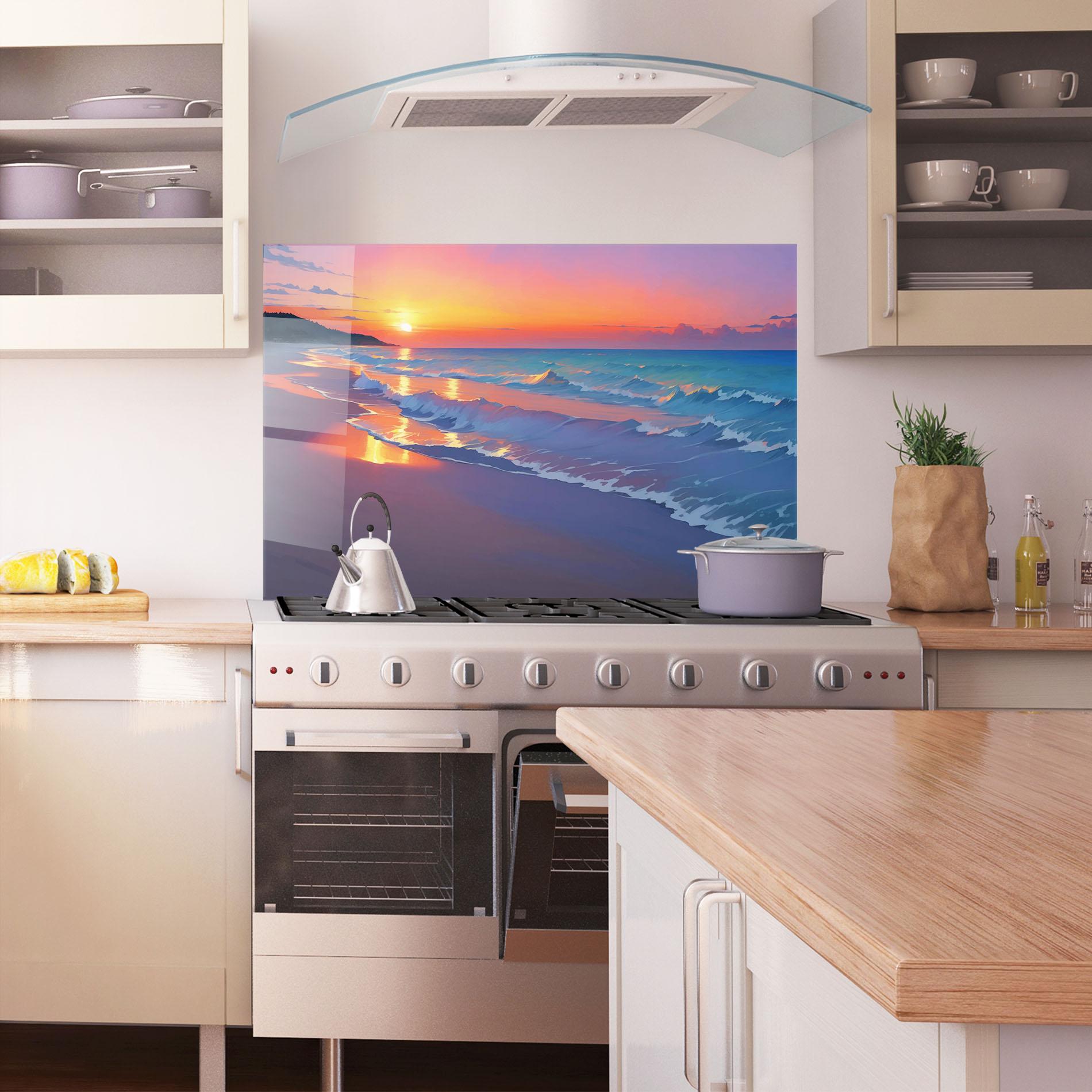 Küchenrückwand Glas Dreamy Beach Sunset mockup 1