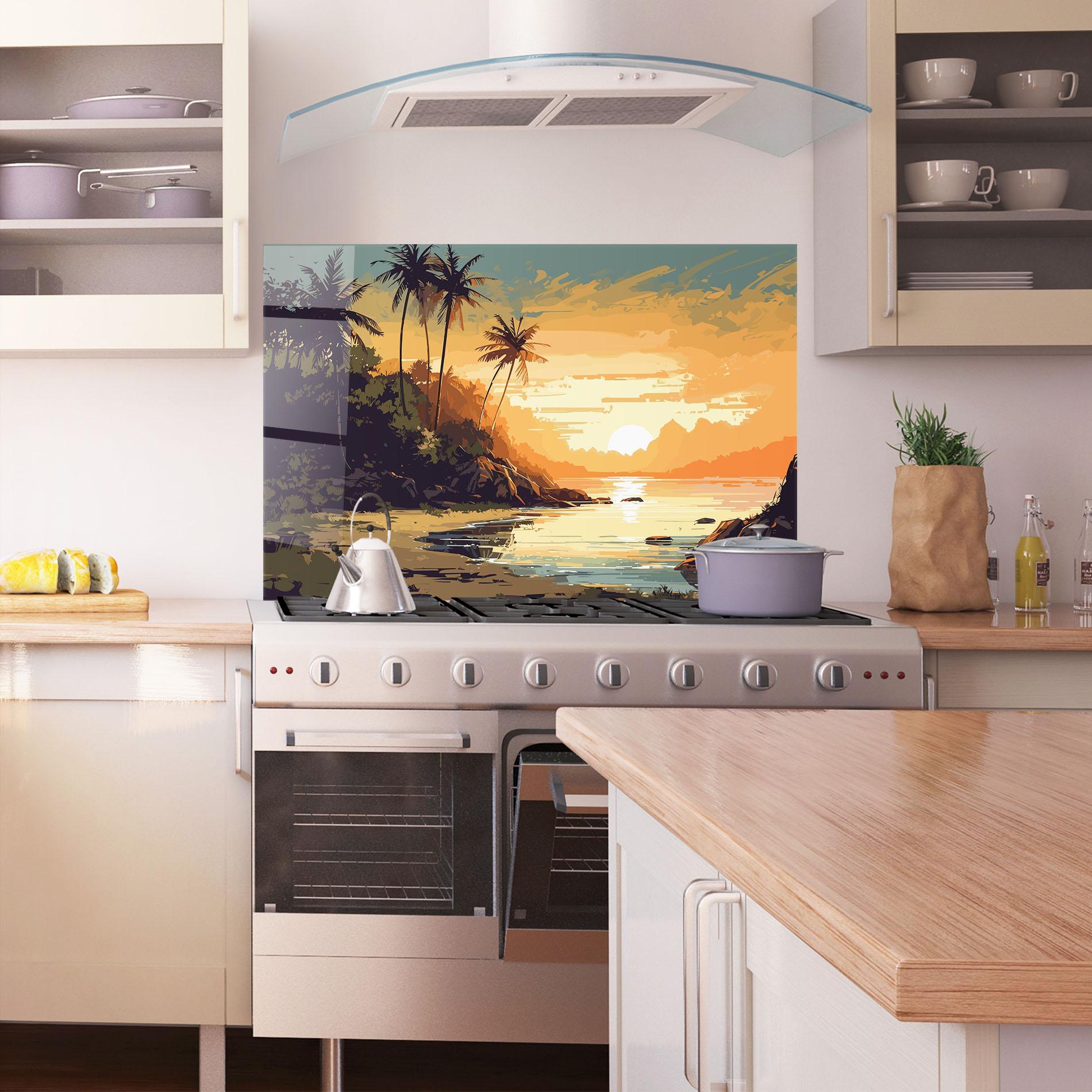 Küchenrückwand Glas Green Yellow Sunset mockup 1