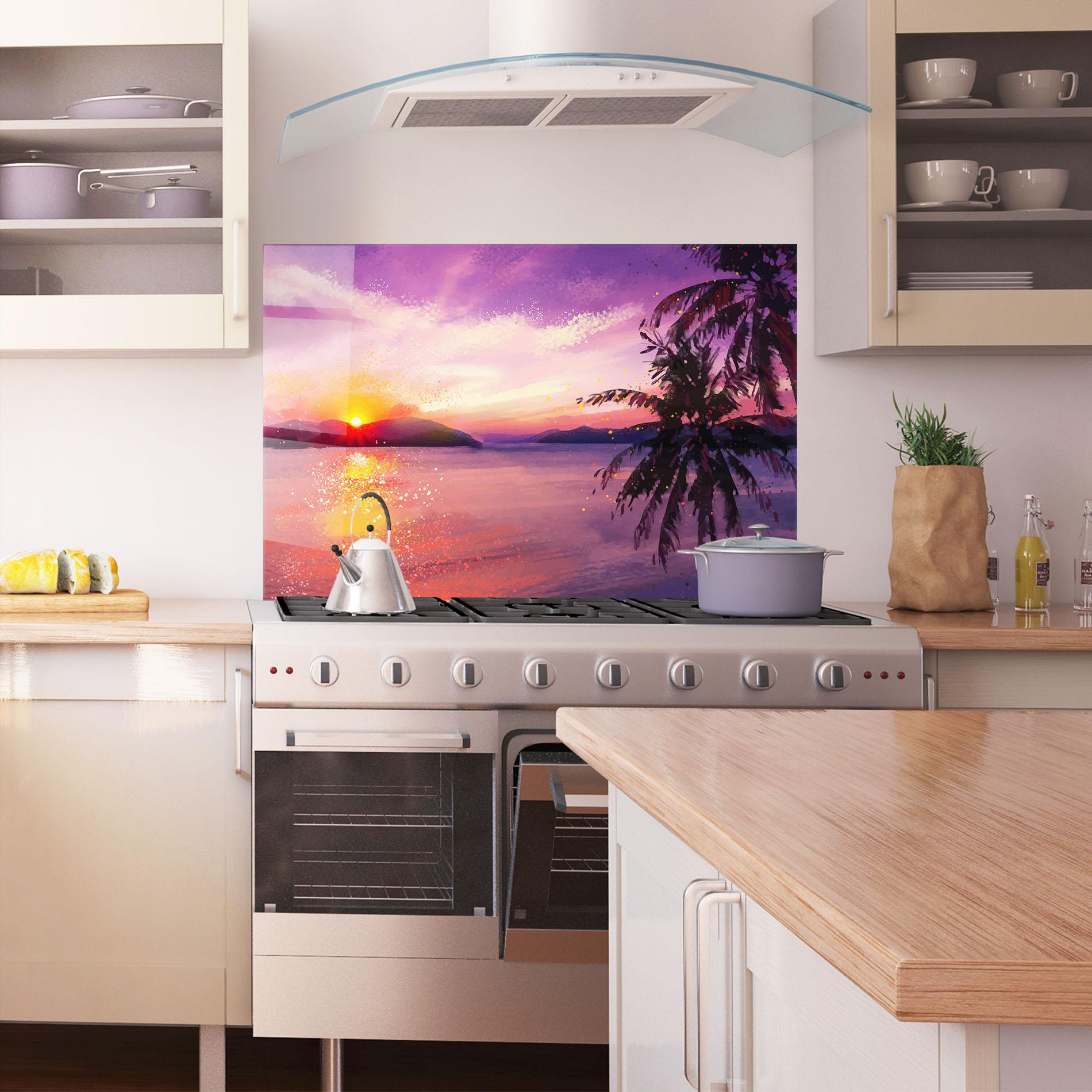 Küchenrückwand Glas Purple Sunrise Art mockup 1