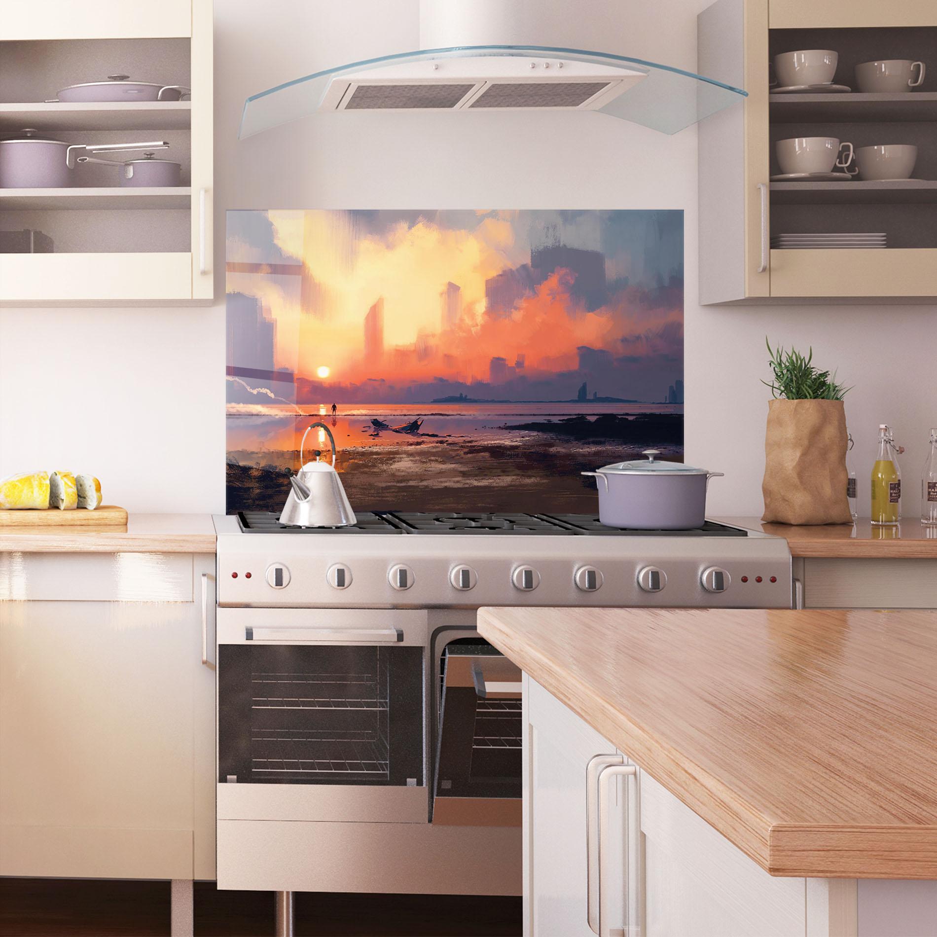 Küchenrückwand Glas Skyscrapers Sunset mockup 1