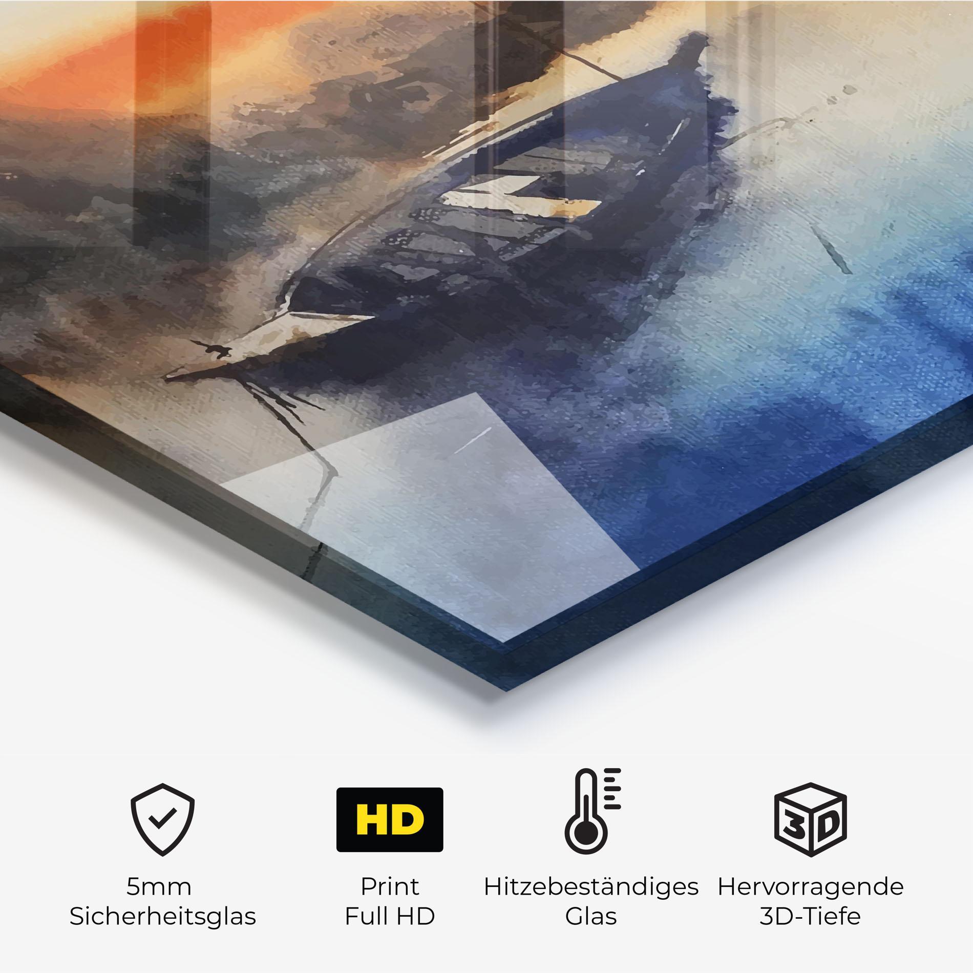 Küchenrückwand Glas Boat Sunset mockup 2