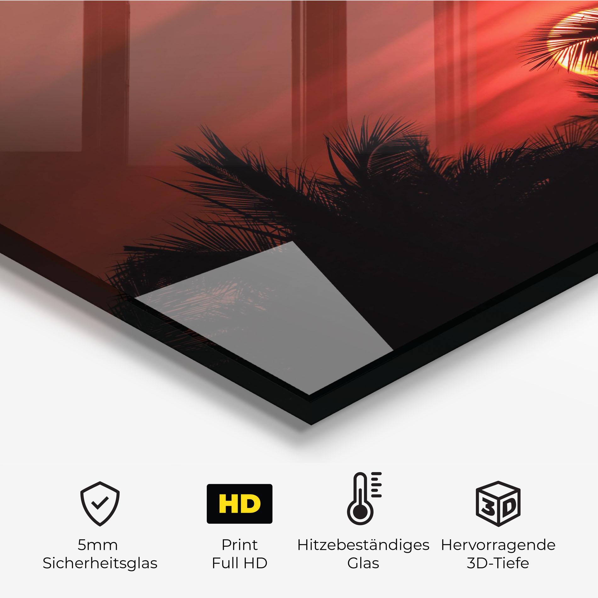 Küchenrückwand Glas Coconuts Tree Sunset mockup 2