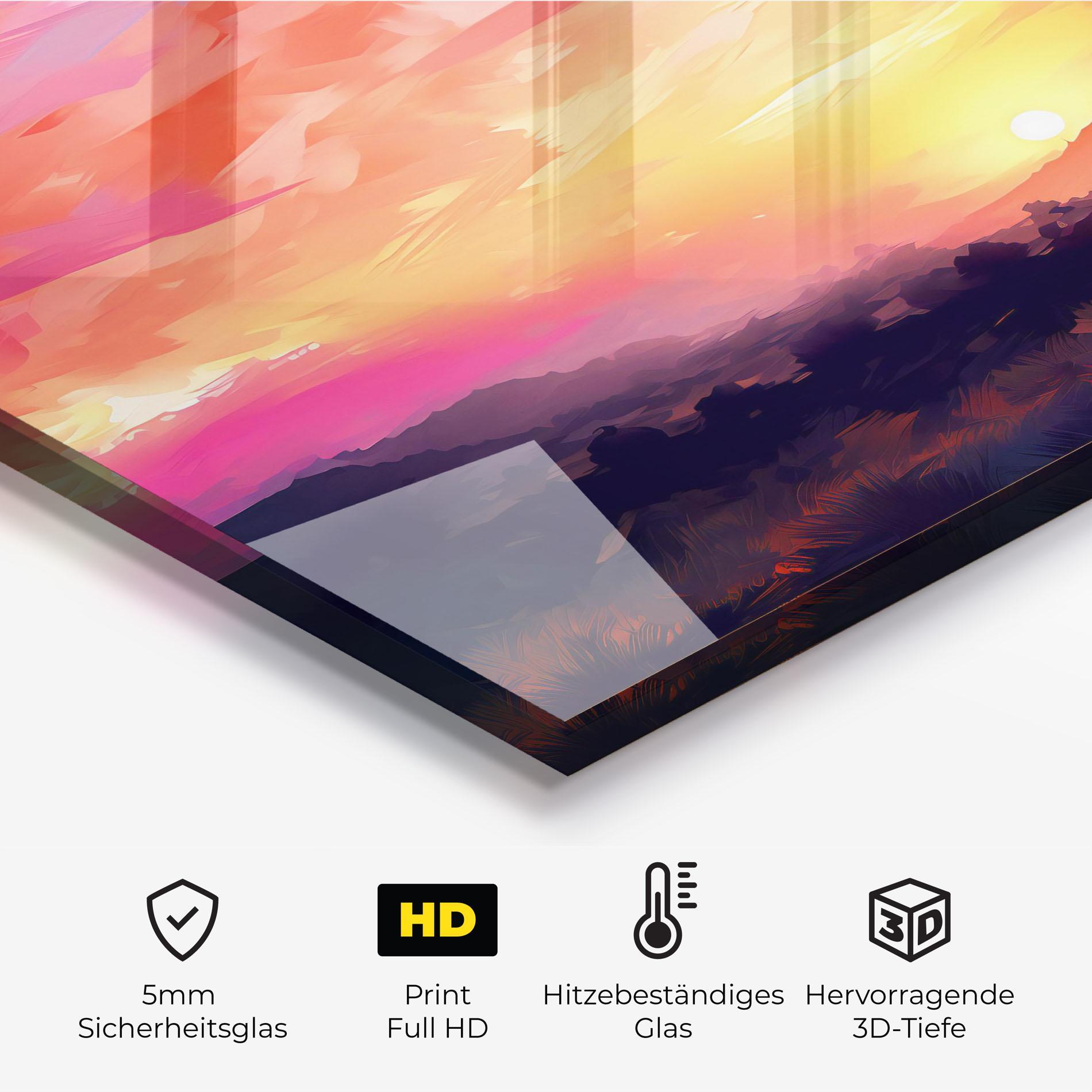 Küchenrückwand Glas Colorful Sunset Mountains mockup 2