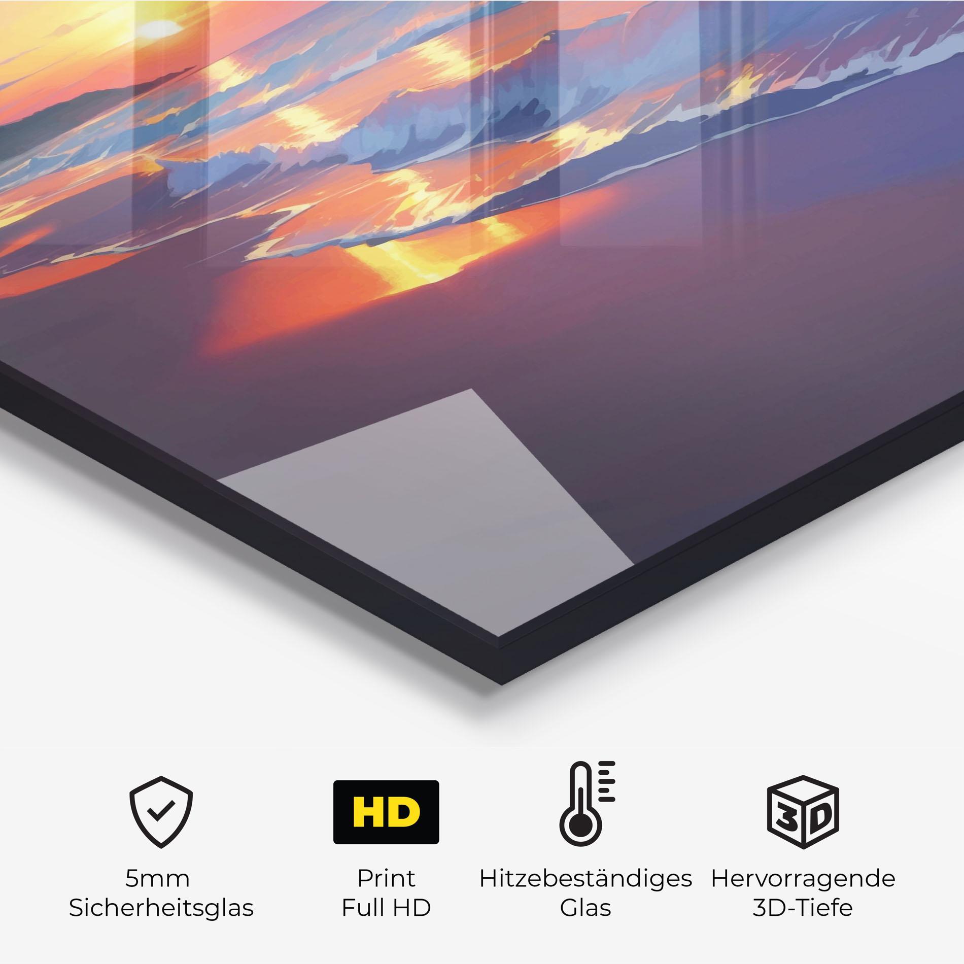 Küchenrückwand Glas Dreamy Beach Sunset mockup 2