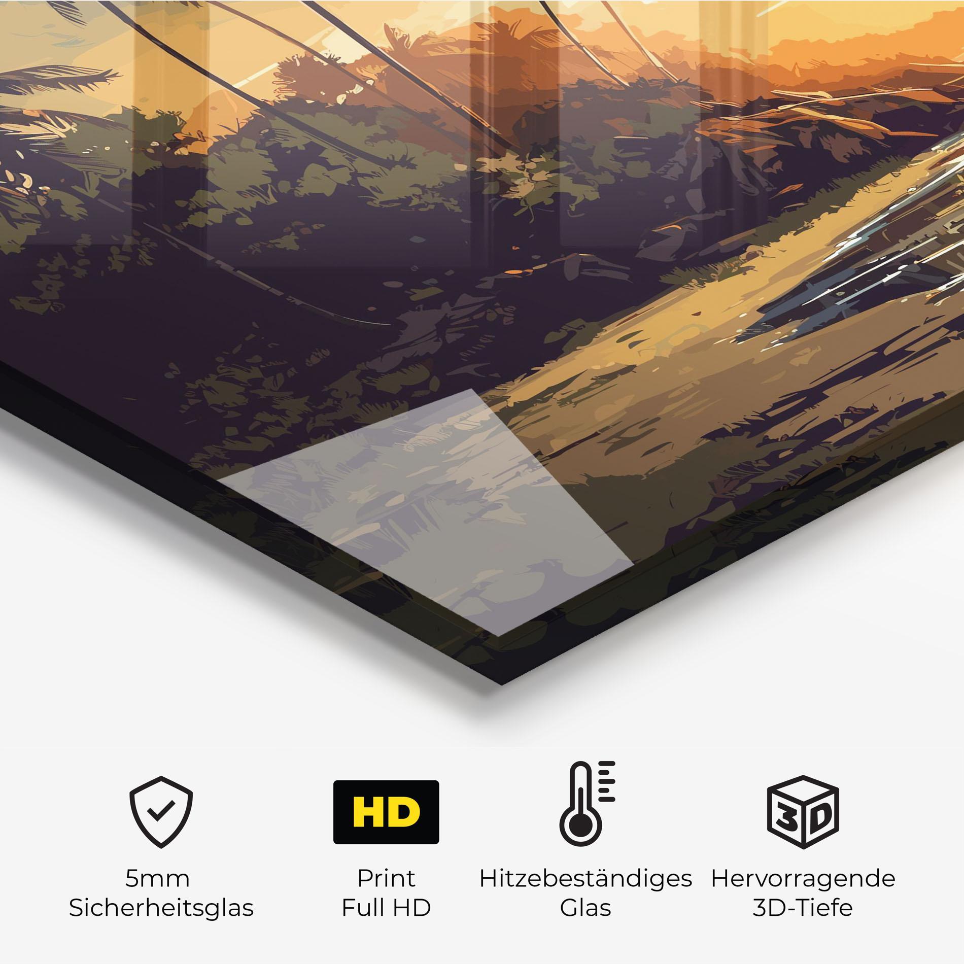 Küchenrückwand Glas Green Yellow Sunset mockup 2