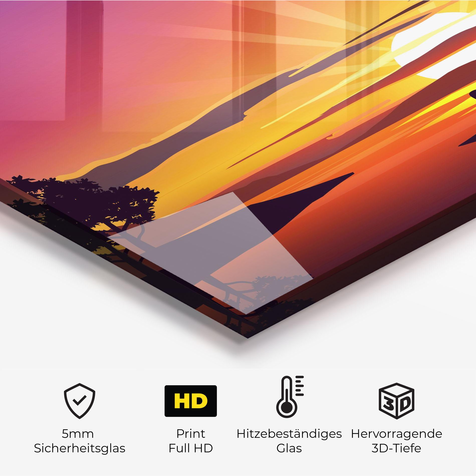 Küchenrückwand Glas Lake Camp Sunrise mockup 2