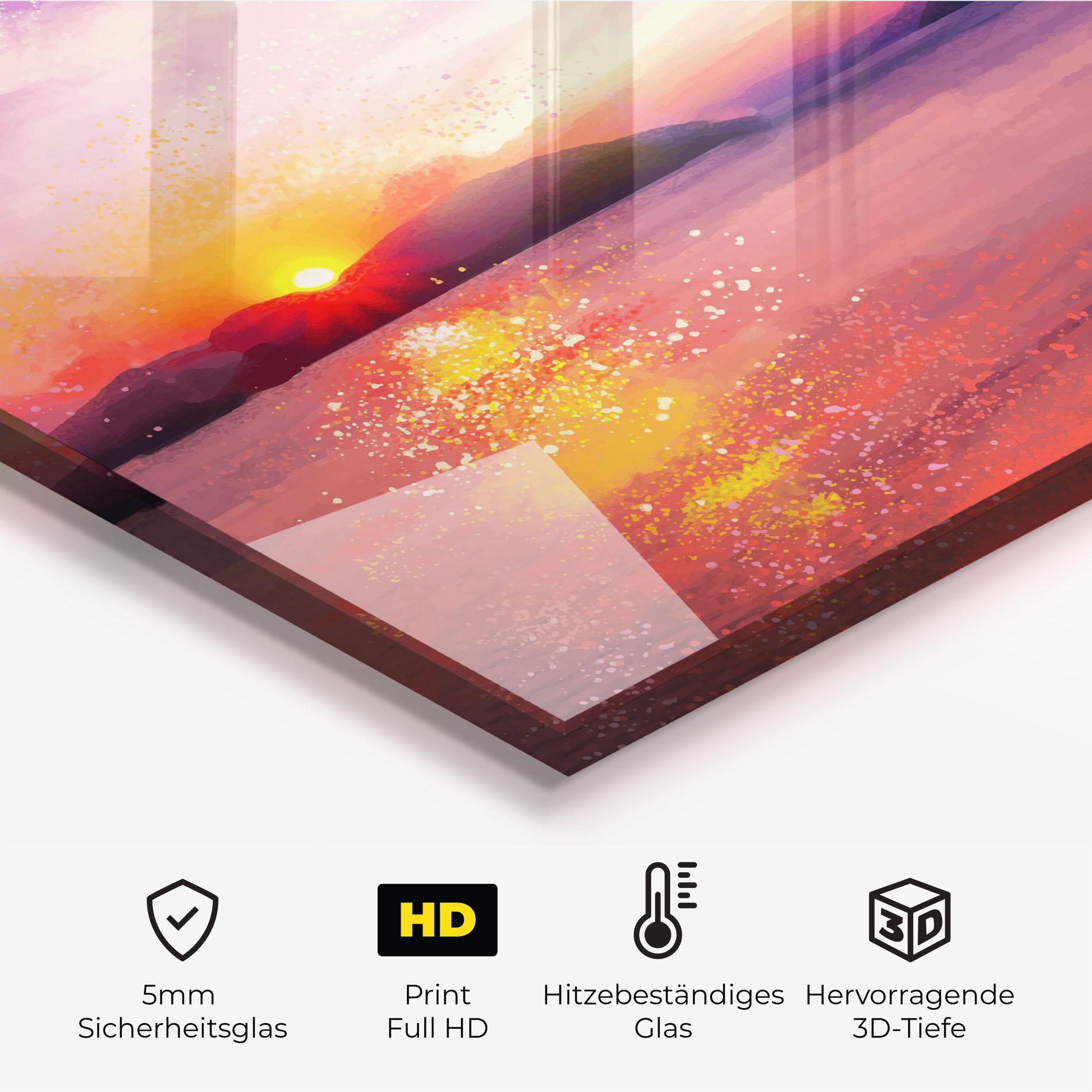 Küchenrückwand Glas Purple Sunrise Art mockup 2