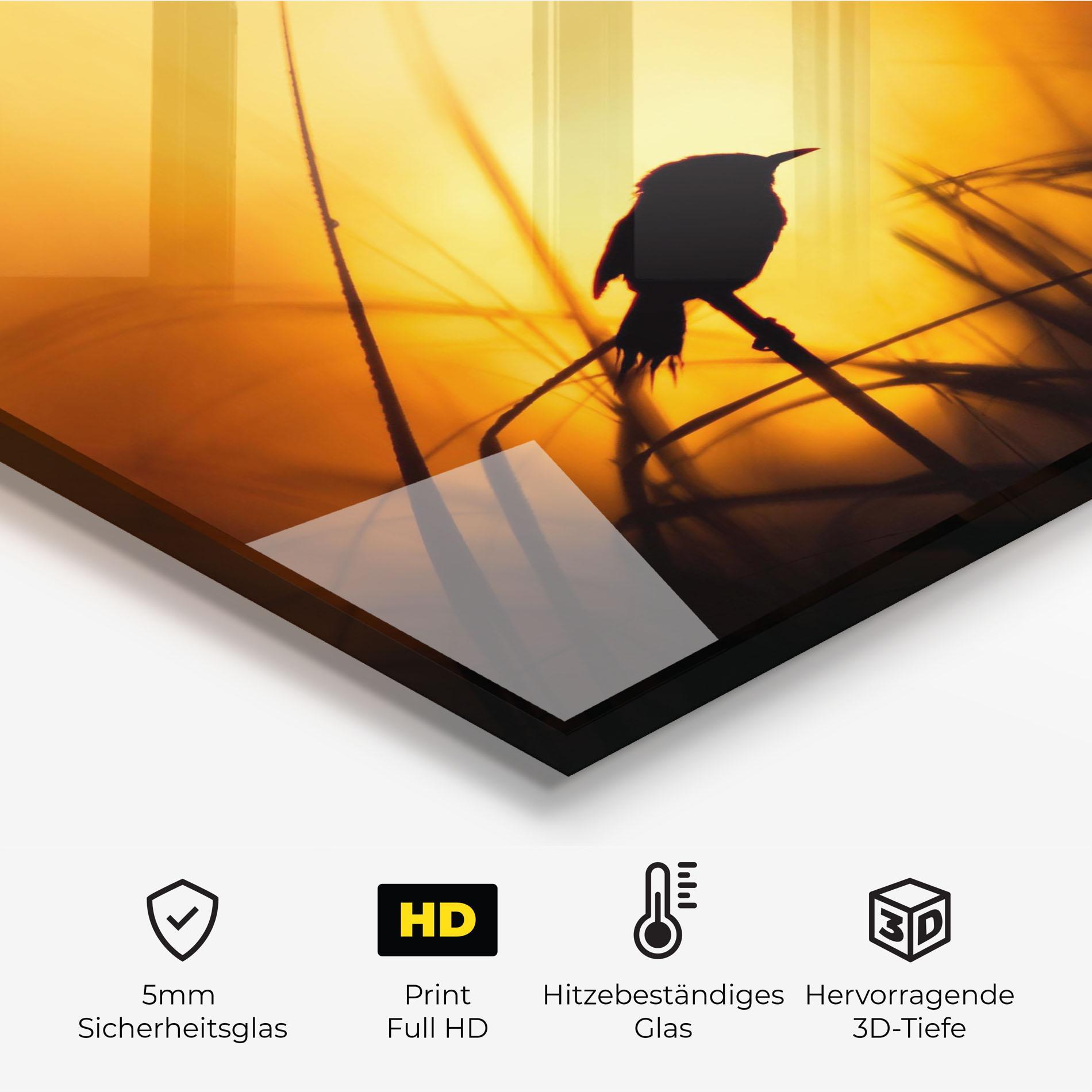 Küchenrückwand Glas Small Bird Sunset mockup 2