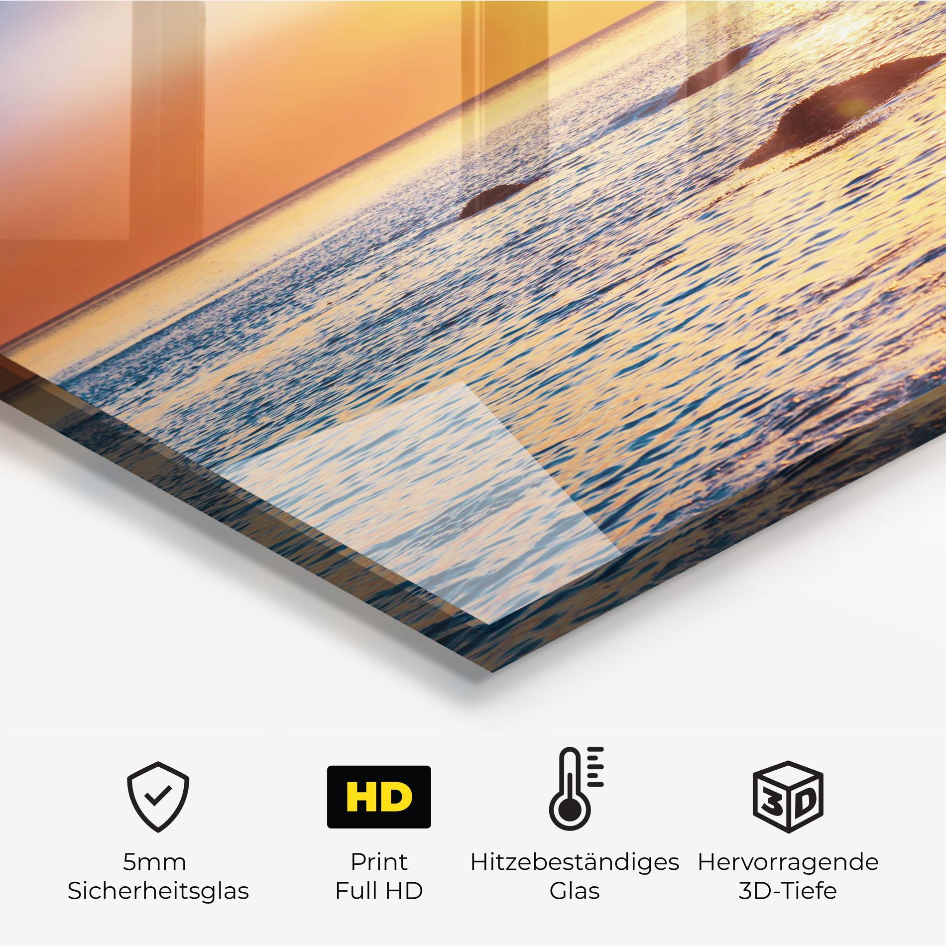 Küchenrückwand Glas Sunset Beach Rocks mockup 2