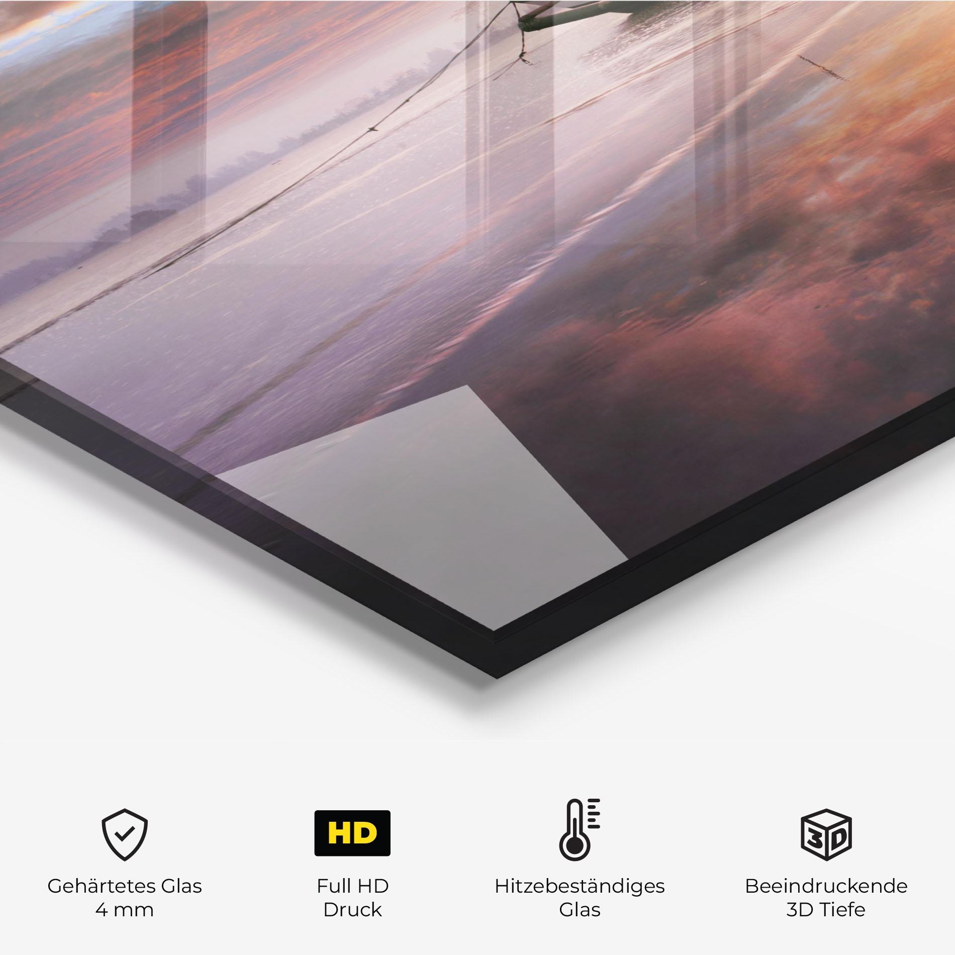 Küchenrückwand Glas Beauty Boat Sunrise mockup 2