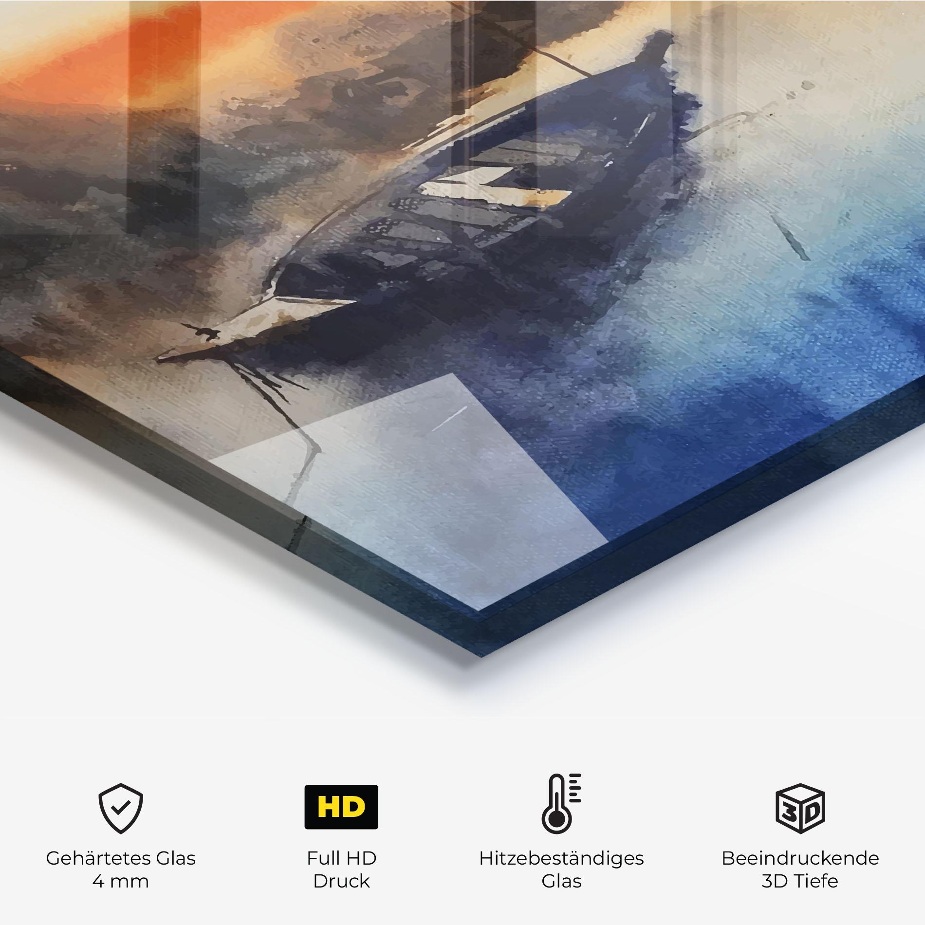 Küchenrückwand Glas Boat Sunset mockup 2