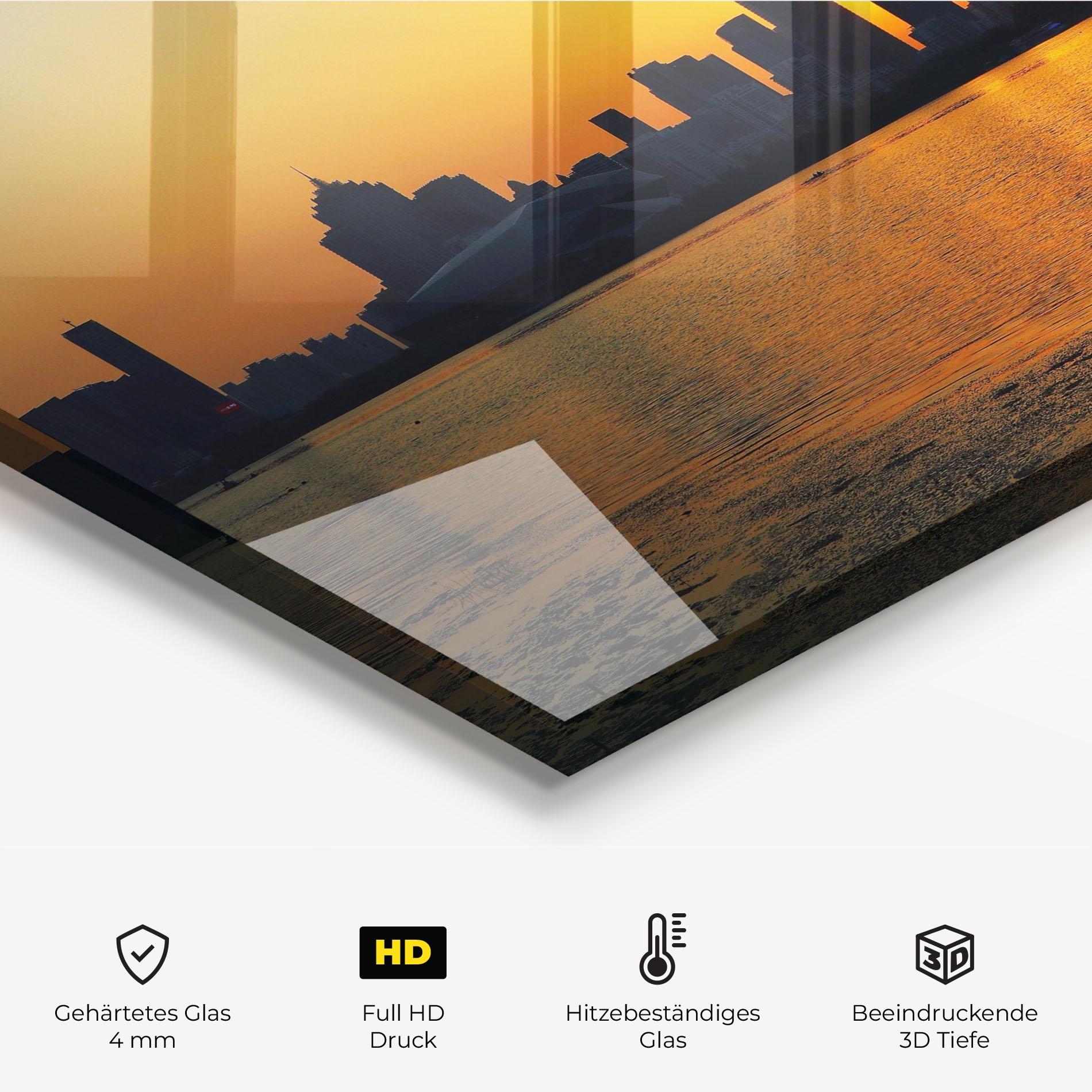 Küchenrückwand Glas City Building Sunset mockup 2