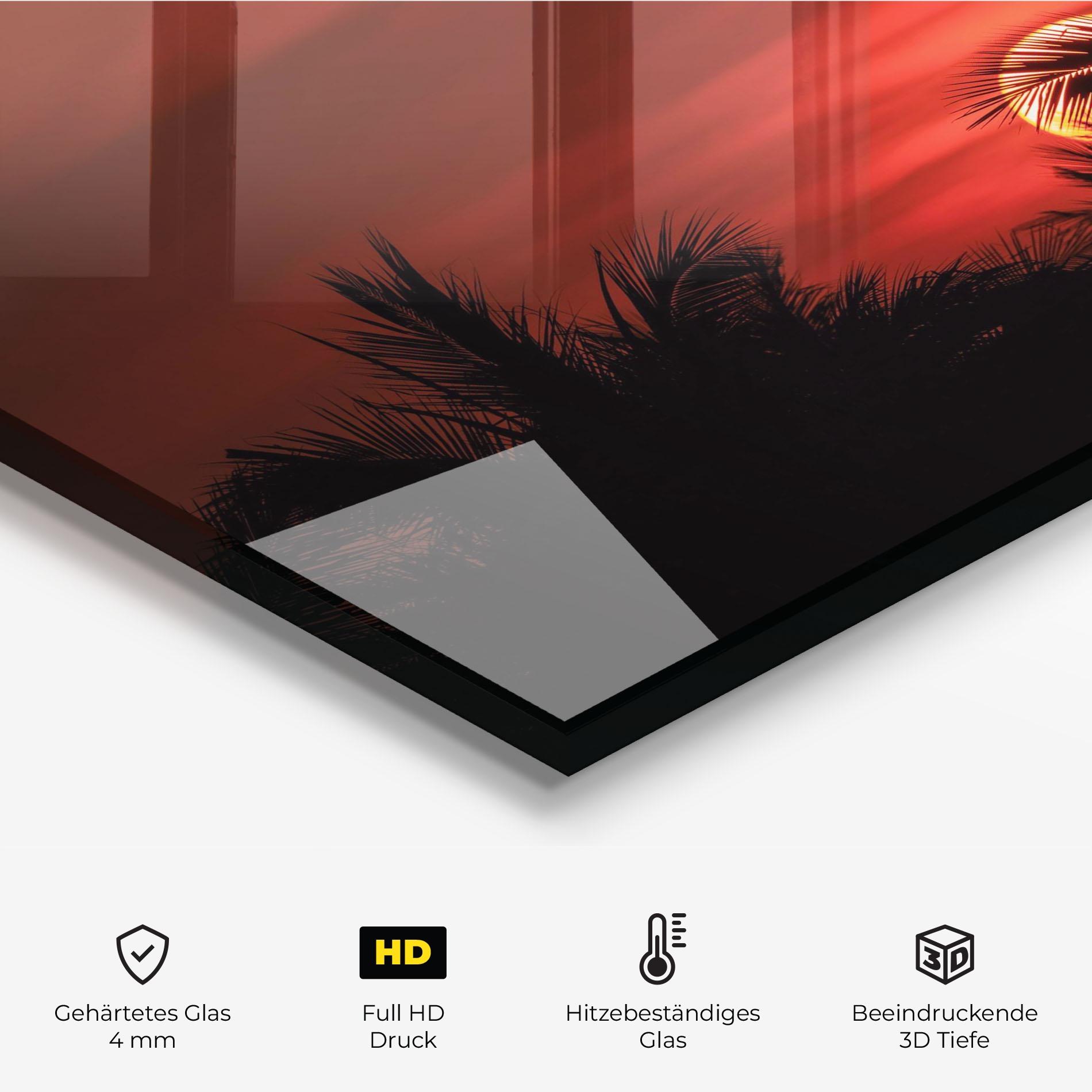 Küchenrückwand Glas Coconuts Tree Sunset mockup 2